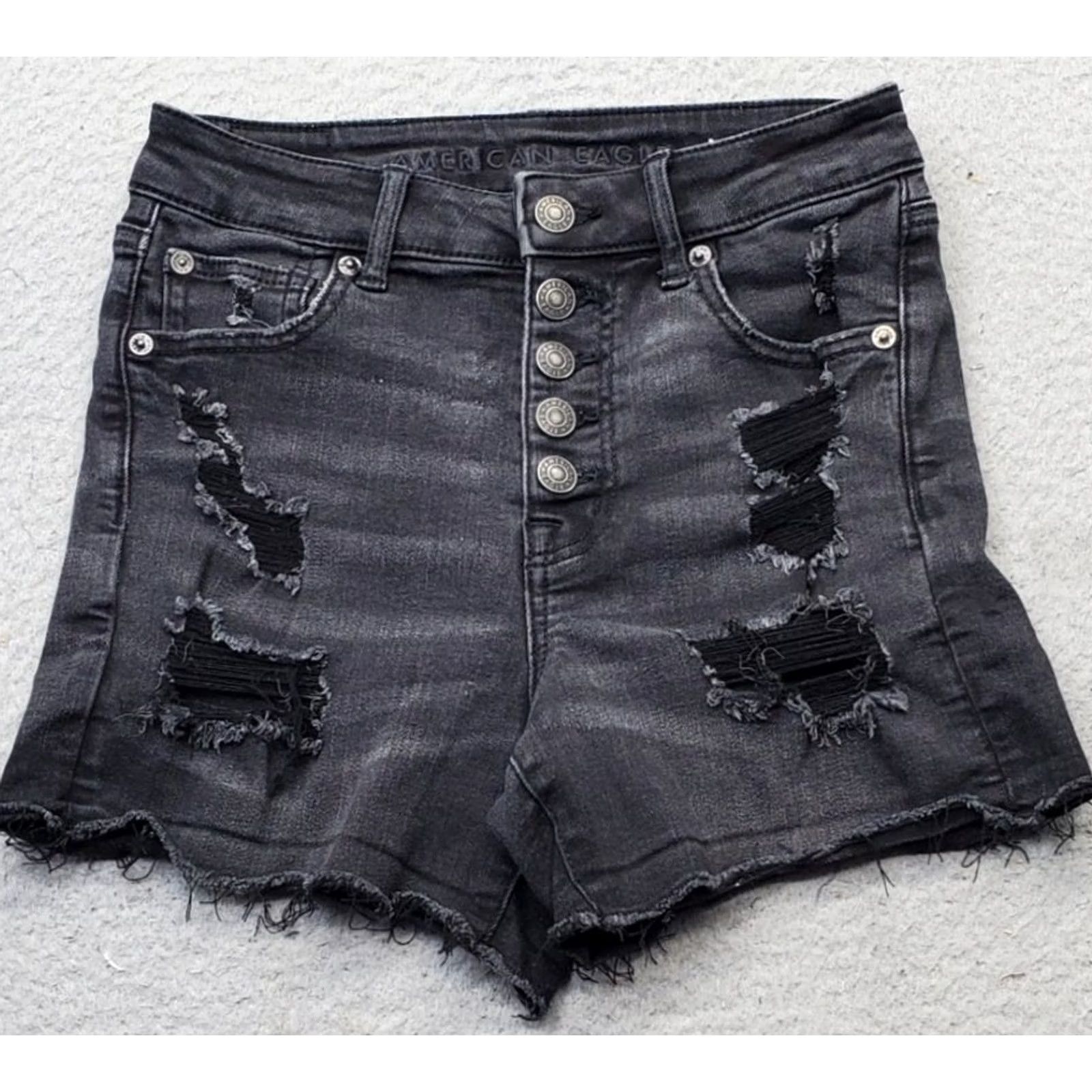 American Eagle Outfitters American Eagle Outfitters Denim Shorts Women 0 Black Stretch Distressed 5-Button Fly Size 25" / US 0 / IT 36 - 2 Thumbnail