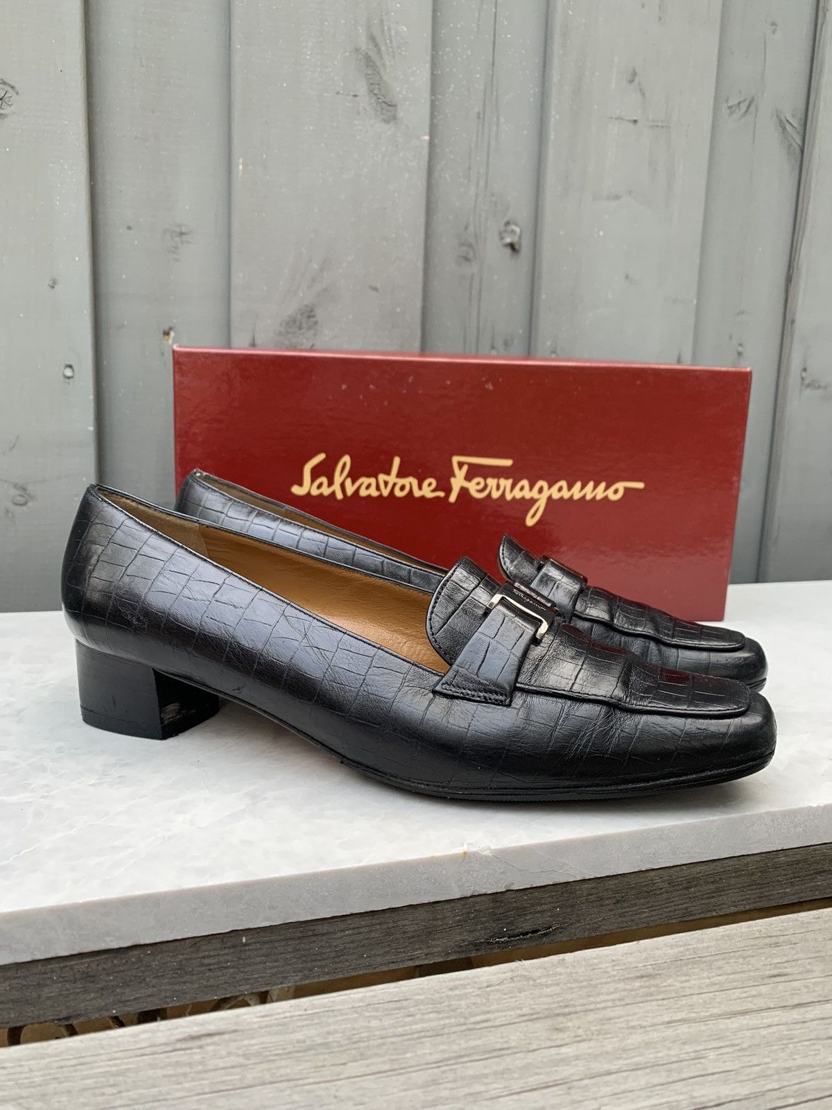 Salvatore Ferragamo × Vintage Vintage Salvatore Ferragamo Boutique Croc Leather Square Toe Size US 6.5 / IT 36.5 - 15 Thumbnail