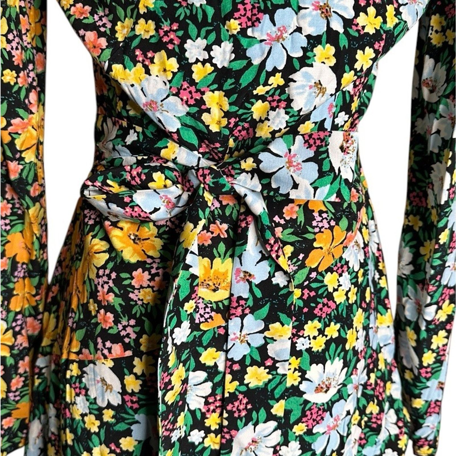 Maje Maje Roen Black Floral Faux Wrap Midi Dress Sz 1 Small $415 Size S / US 4 / IT 40 - 6 Thumbnail