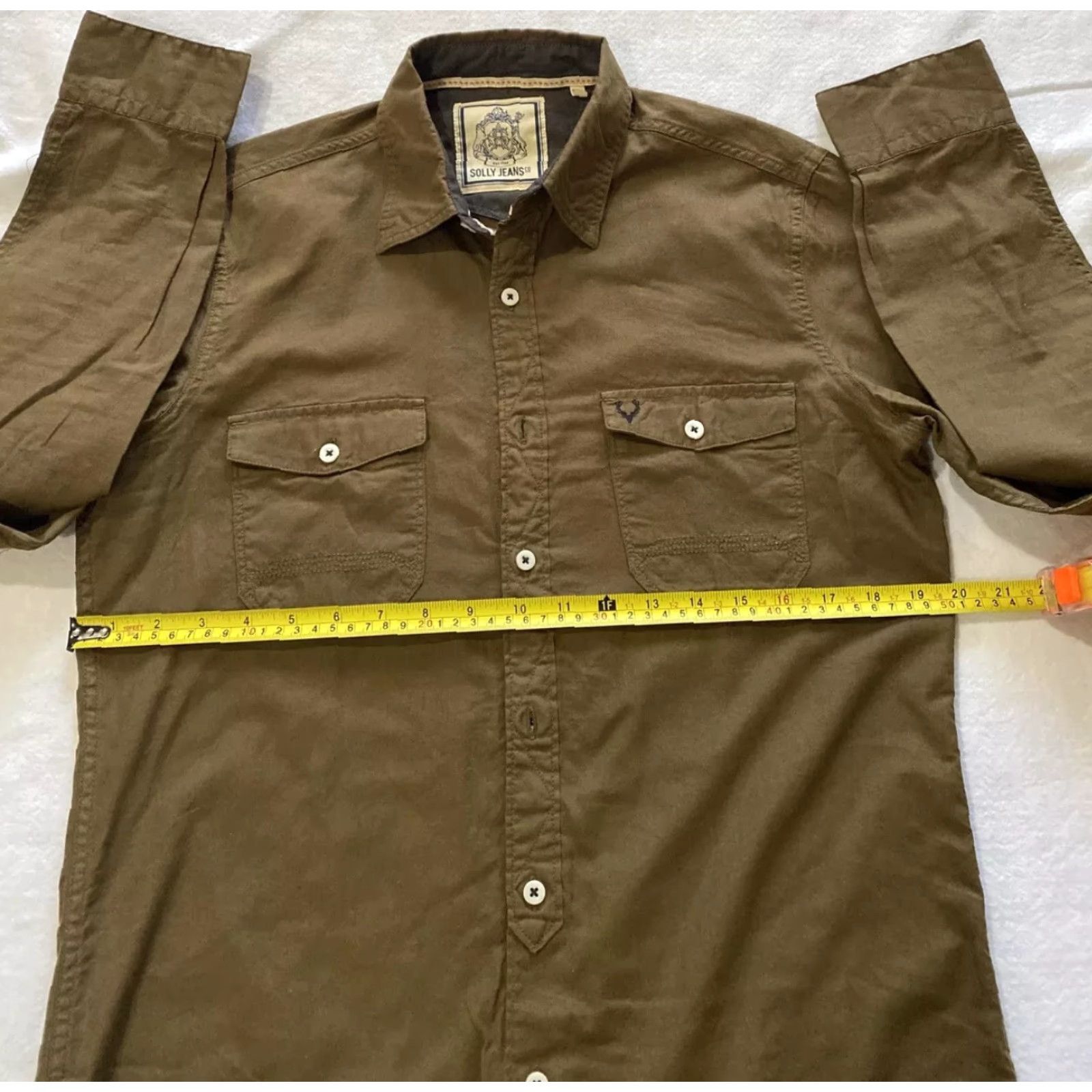 Vintage Solly Jeans Button Shirt Men's Size 39 M Brown Solid Modern Fit Button-Down Shirt Adult Men Size US L / EU 52-54 / 3 - 4 Thumbnail