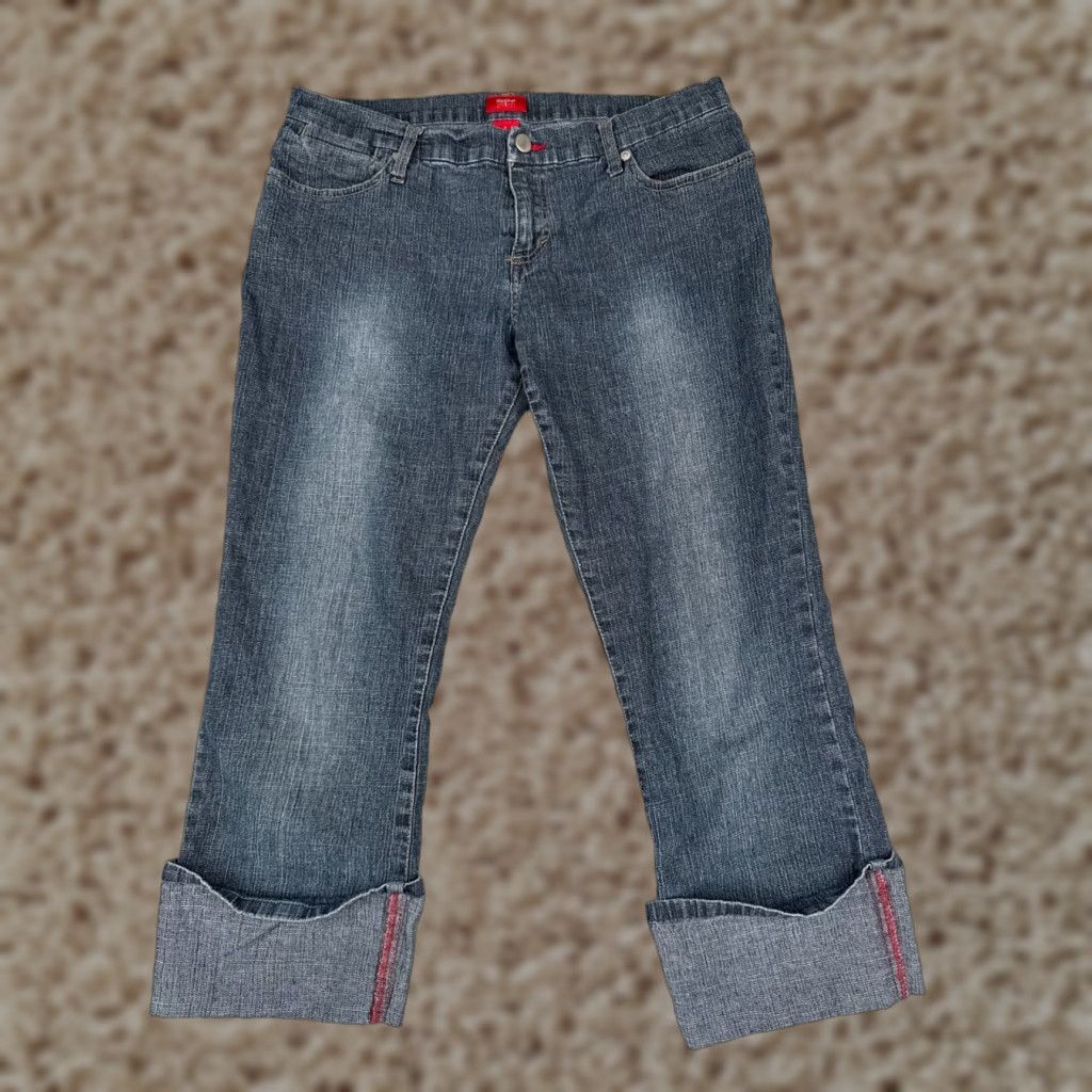 Mossimo Mossimo Jeans Juniors 11 Blue Denim Rolled Hem Straight Leg Ramie Cotton Blend Jeans Size 32" / US 10 / IT 46 - 1 Thumbnail
