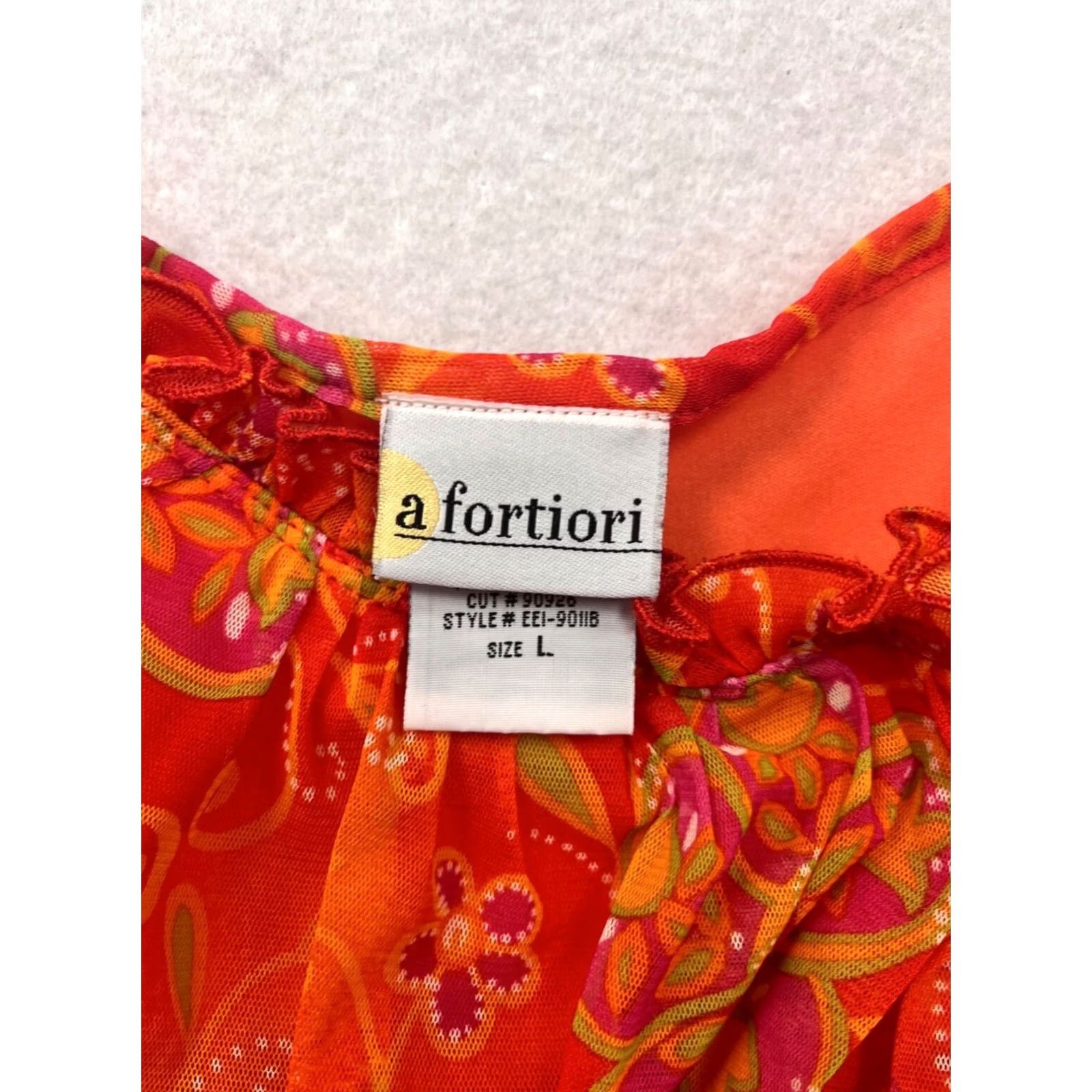 Vintage A Fortiori Womens L Red Floral Chiffon Sundress Size L / US 10 / IT 46 - 3 Thumbnail