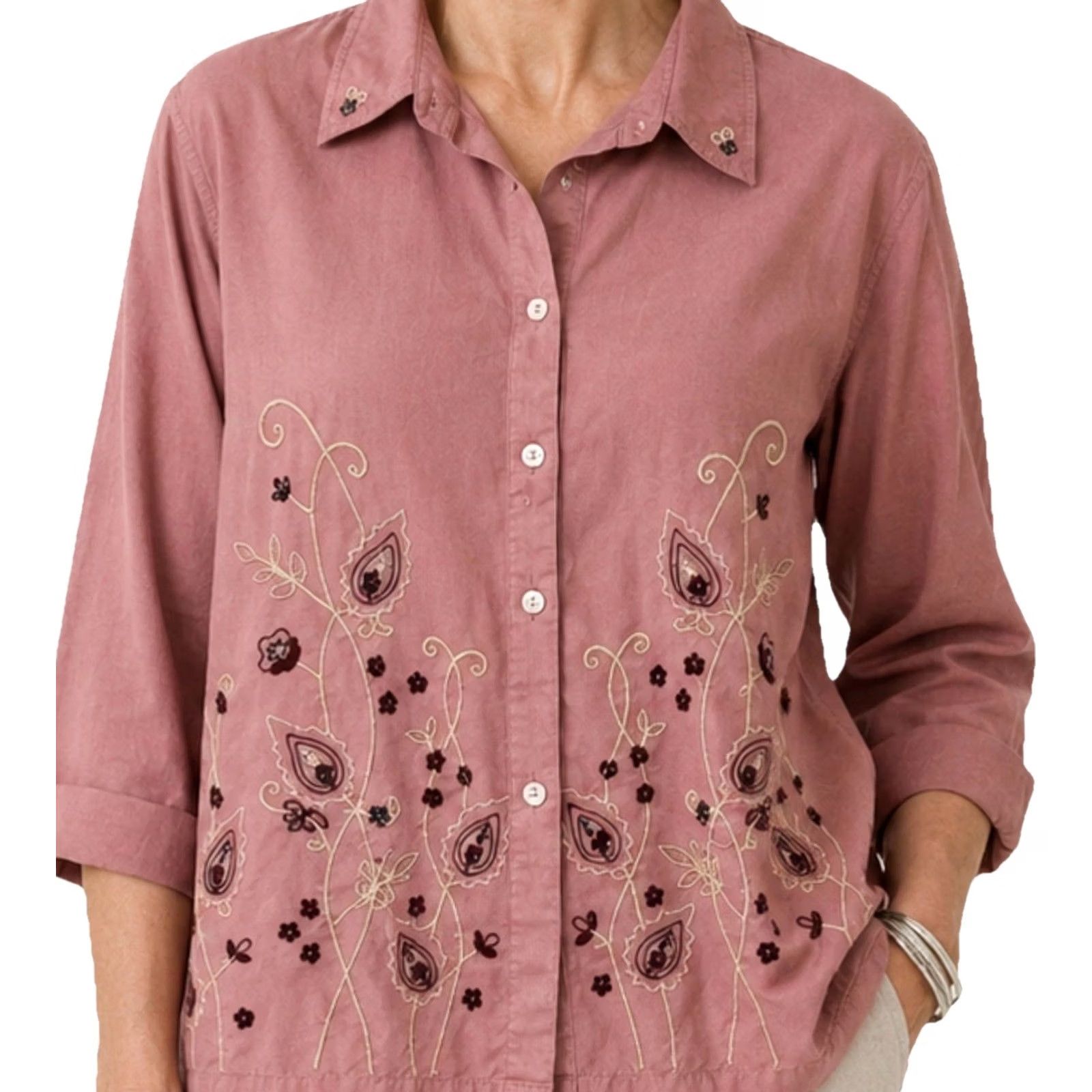 Pinko VINTAGE Adrian Delafield Blouse Pink 3/4 Sleeve Embroidered Sequin Cottagecore Women’s XL Size XL / US 12-14 / IT 48-50 - 2 Thumbnail