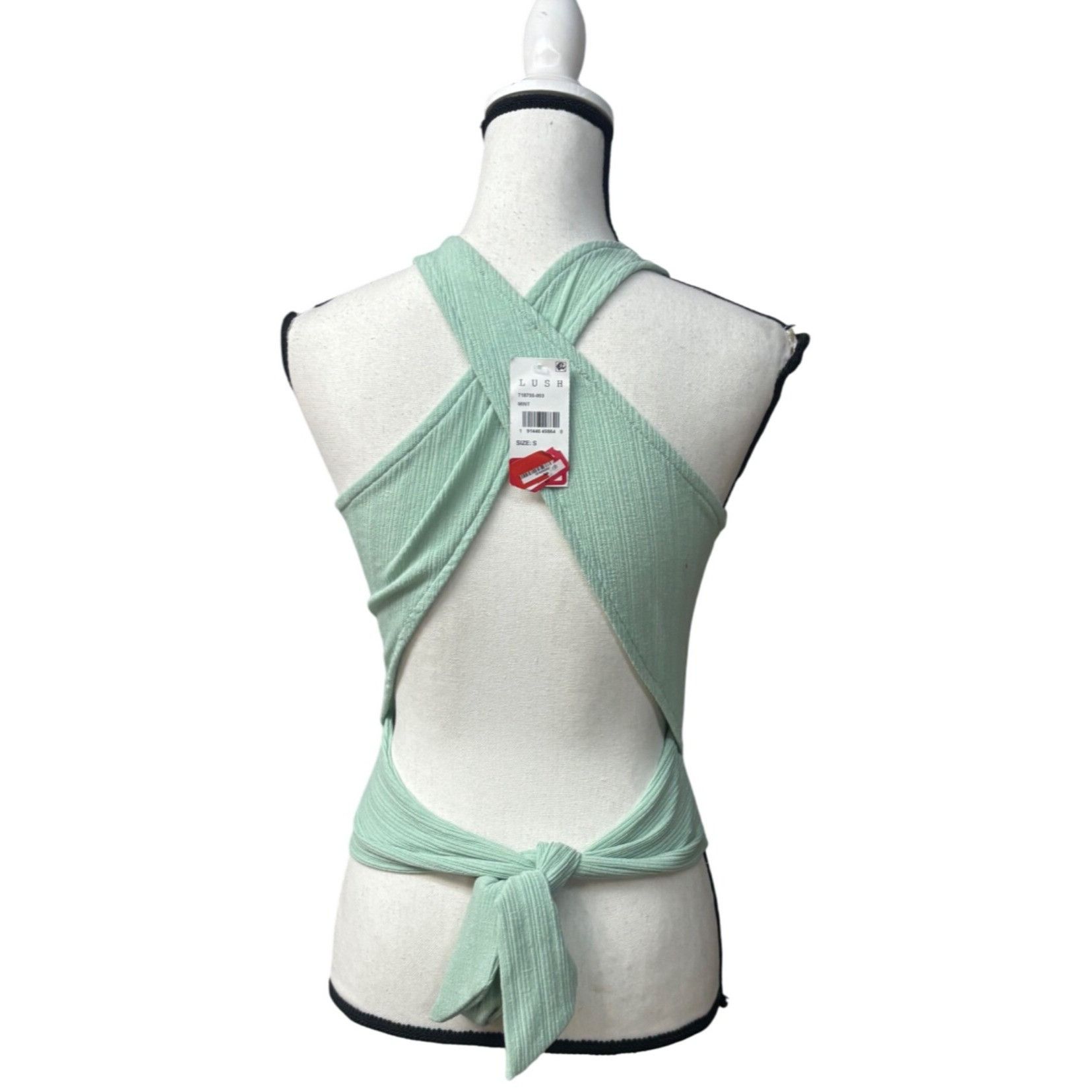 Other LUSH Junior’s Ribbed Sleeveless Wrap Tie Back Top, Mint Gree Size S / US 4 / IT 40 - 5 Thumbnail