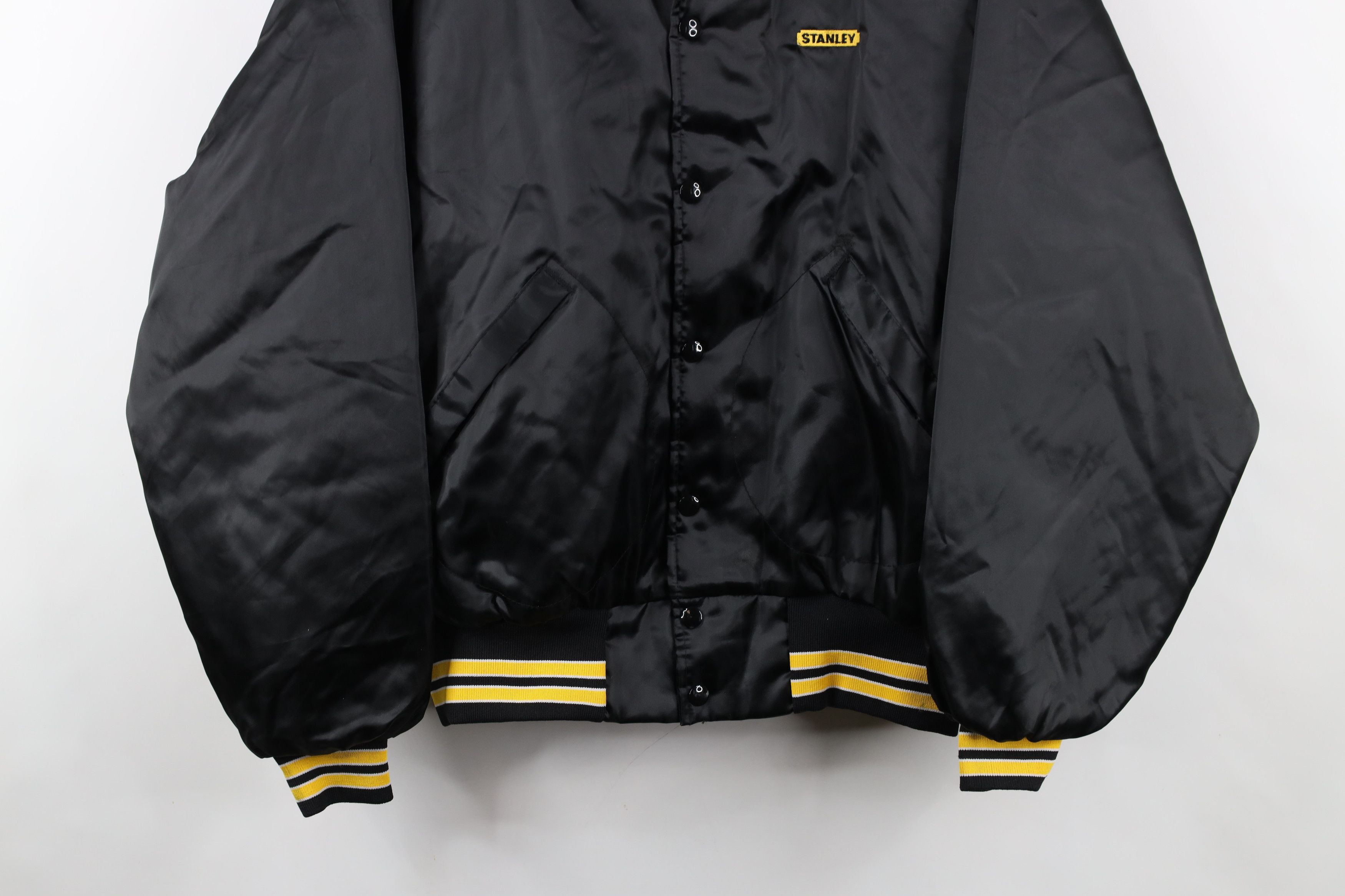 Vintage Vintage 80s 90s Stanley Tools Satin Bomber Jacket Black USA Size US L / EU 52-54 / 3 - 3 Thumbnail