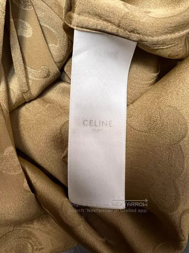 Celine CELINE Champagne Gold Triumph Arch Logo Printed Silk Tie S Size XS / US 0-2 / IT 36-38 - 7 Thumbnail