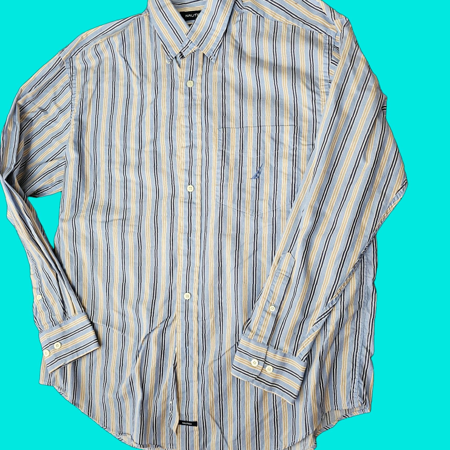 Nautica Nautica Shirt Men Large Blue Stripe Twill Cotton Button-Down Mens Size US L / EU 52-54 / 3 - 1 Thumbnail