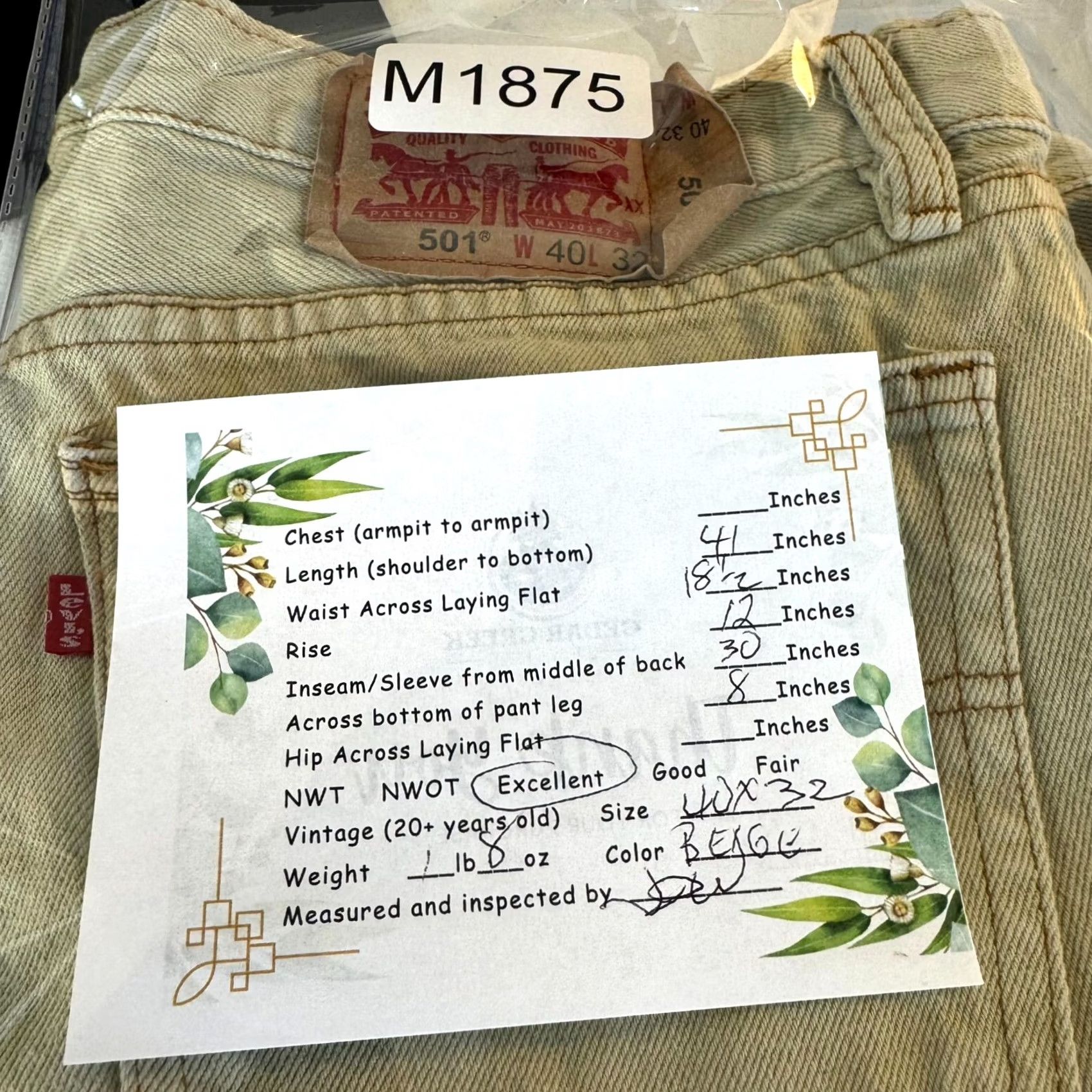 Levi's Levi's 501 Jeans Mens 40x32 Beige Denim Original Fit Button Fly Straight Classic Size US 40 / EU 56 - 4 Thumbnail