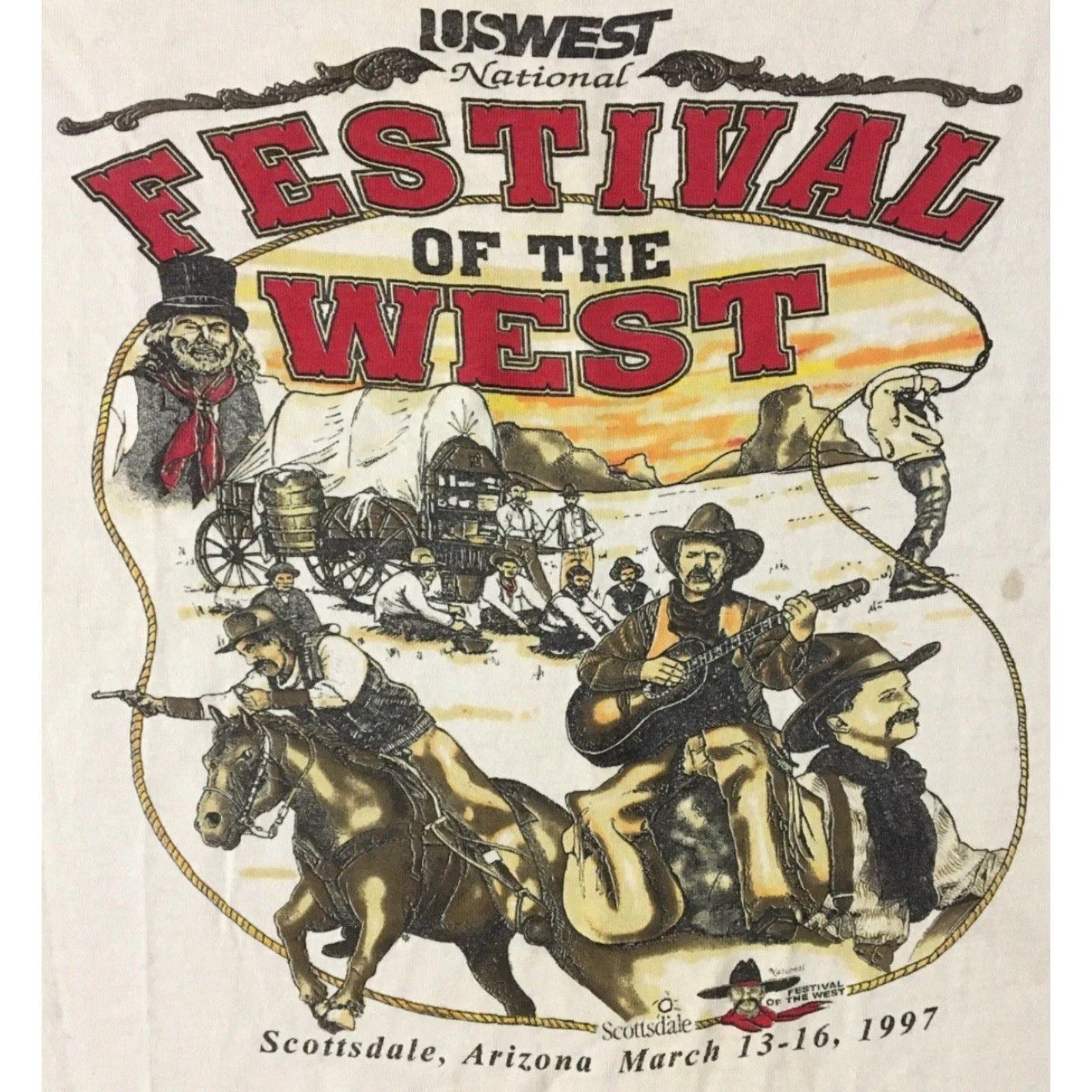 Vintage VINTAGE 90s Arizona Festival Of The West Faded Distress Shirt XL White Men T-Shirt Grunge Sun Palm Trees Beach Southwestern Cactus Sketch Size US XL / EU 56 / 4 - 3 Thumbnail