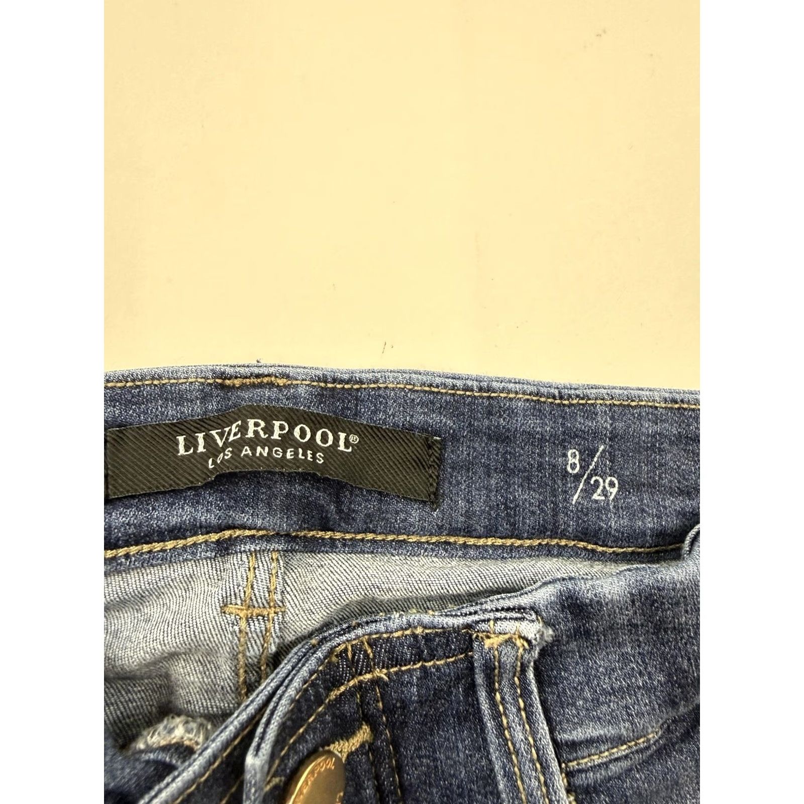Vintage Liverpool Womens Jeans 8 Blue Medium Wash Cropped Raw Hem Split Leg Stretch Denim 5-Pocket Womens Clothing Boys? Size 30" / US 8 / IT 44 - 5 Thumbnail