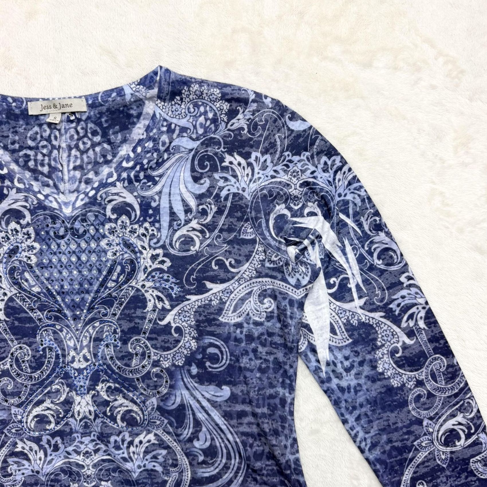 Vintage Jess & Jane Tunic Shirt Womens Small Blue Paisley V Neck 3/4 Sleeve Top Size S / US 4 / IT 40 - 3 Thumbnail