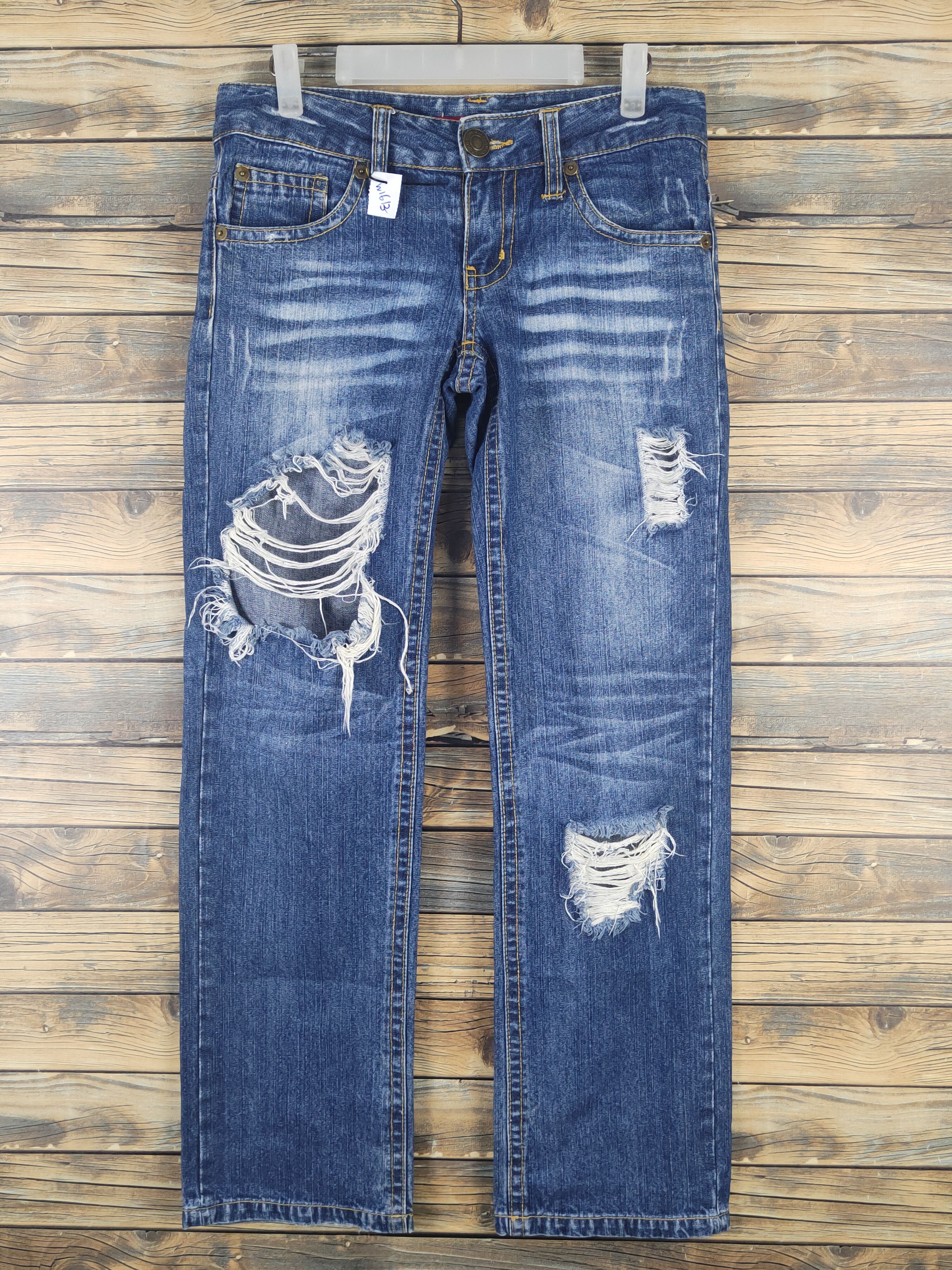 Japanese Brand W.a.z.p Dark Blue Distressed Ripped denim Jeans #W1613 Size 30" / US 8 / IT 44 - 1 Thumbnail