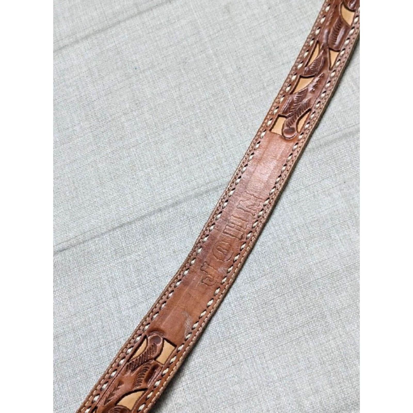 Vintage VINTAGE JOHN belt WESTERN belt Adult Men 42 Brown leather tooled buckle 1-7/8" Western Mens Size 42 - 6 Thumbnail
