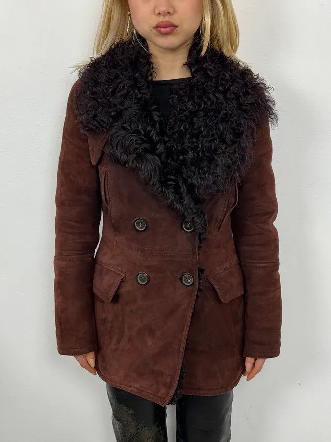 Gucci 2000s Gucci Brown Shearling Leather Buttoned Jacket Size S / US 4 / IT 40 - 2 Thumbnail