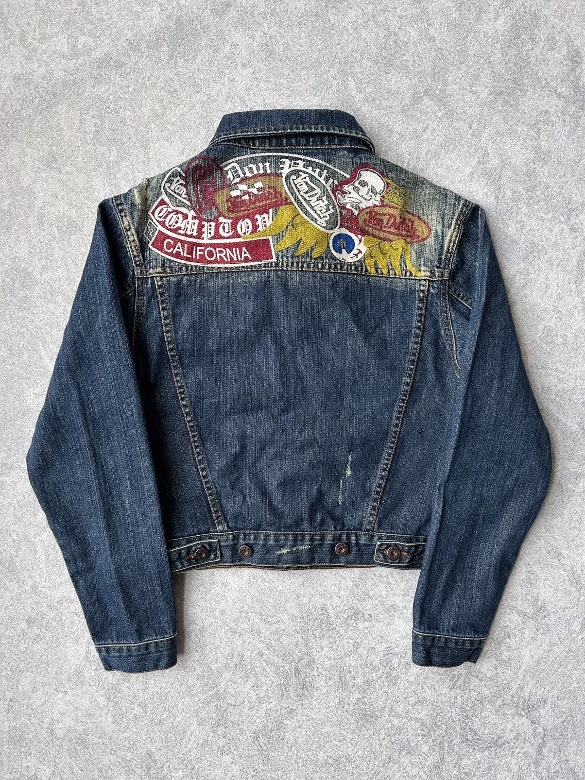 Von Dutch 00s Von Dutch Tattoo Distressed Denim Button Jacket Y2K Size S / US 4 / IT 40 - 4 Thumbnail