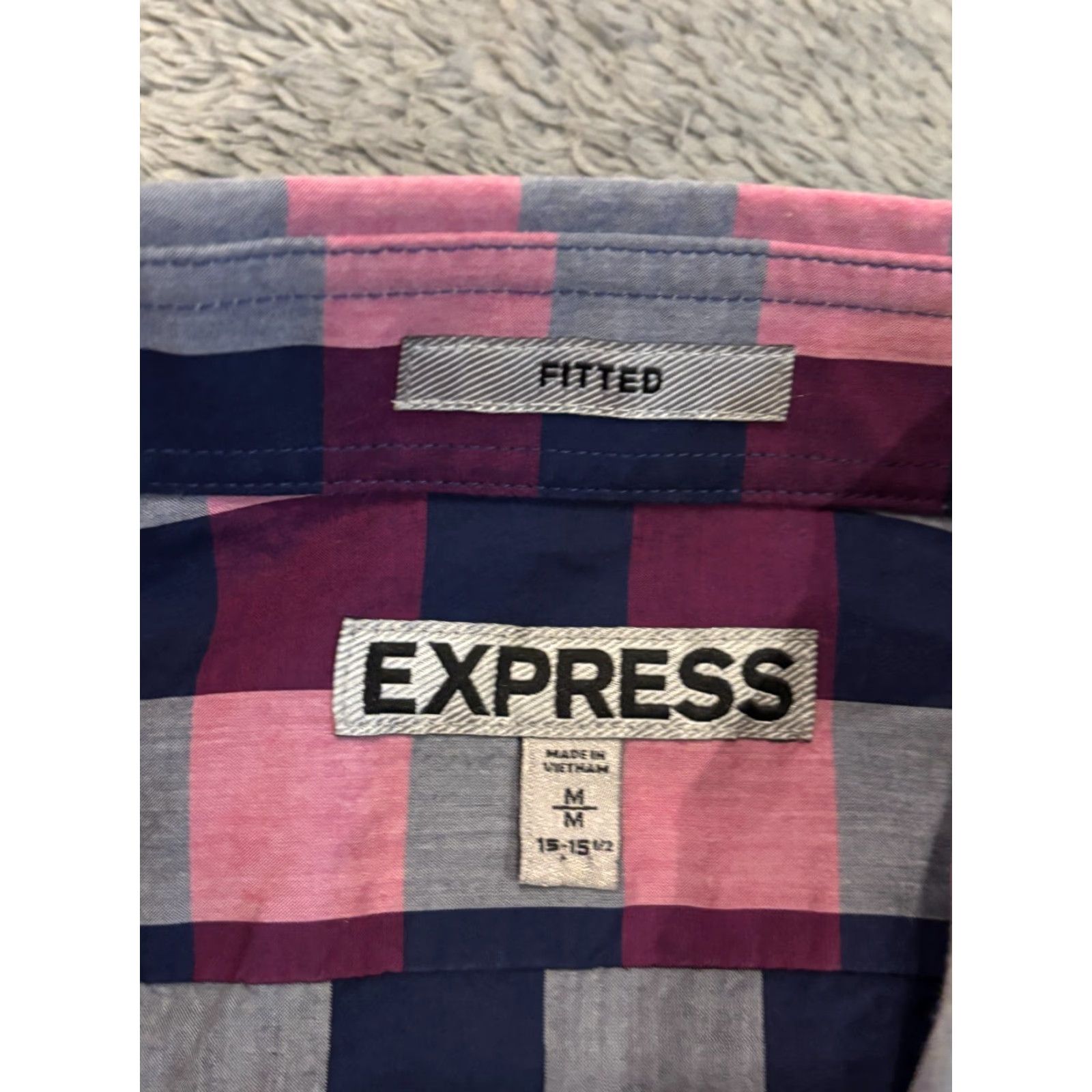 Express Express Shirt Men's Medium Fitted Long Sleeve Button Purple Plaid Preppy Casual Size US M / EU 48-50 / 2 - 2 Thumbnail