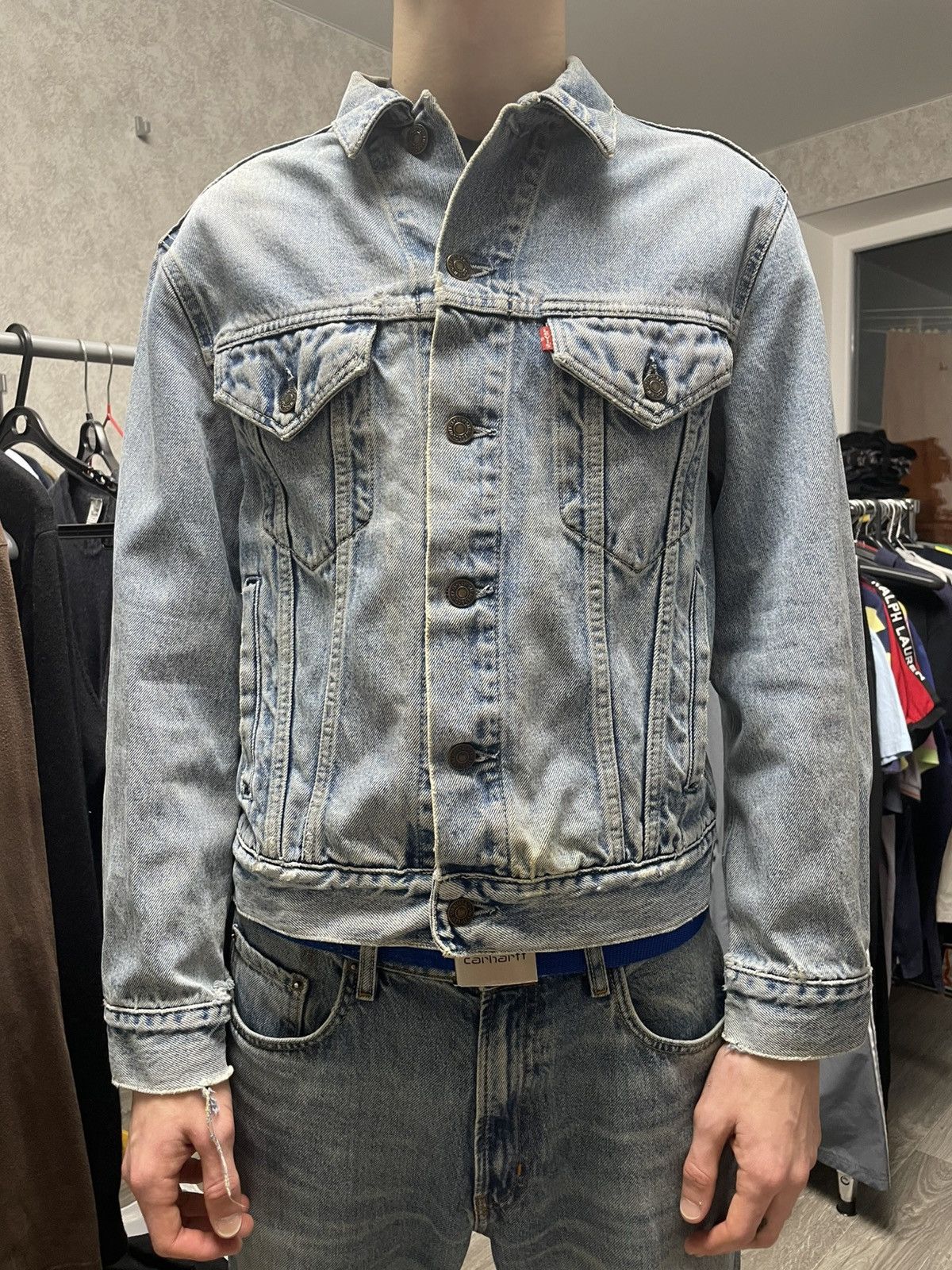 Levi's Vintage Clothing Vintage 92s Levis Blue Distressed Denim Jacket Made In Italy Size US S / EU 44-46 / 1 - 2 Thumbnail