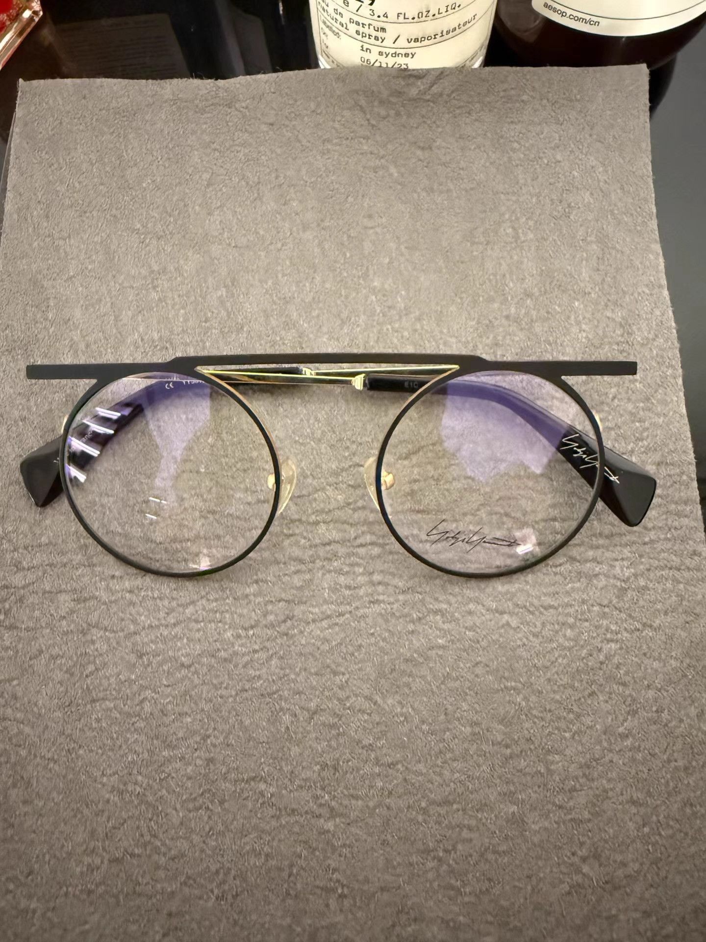 Yohji Yamamoto Round Frame Black Glasses with Gold Accents Size ONE SIZE - 1 Thumbnail