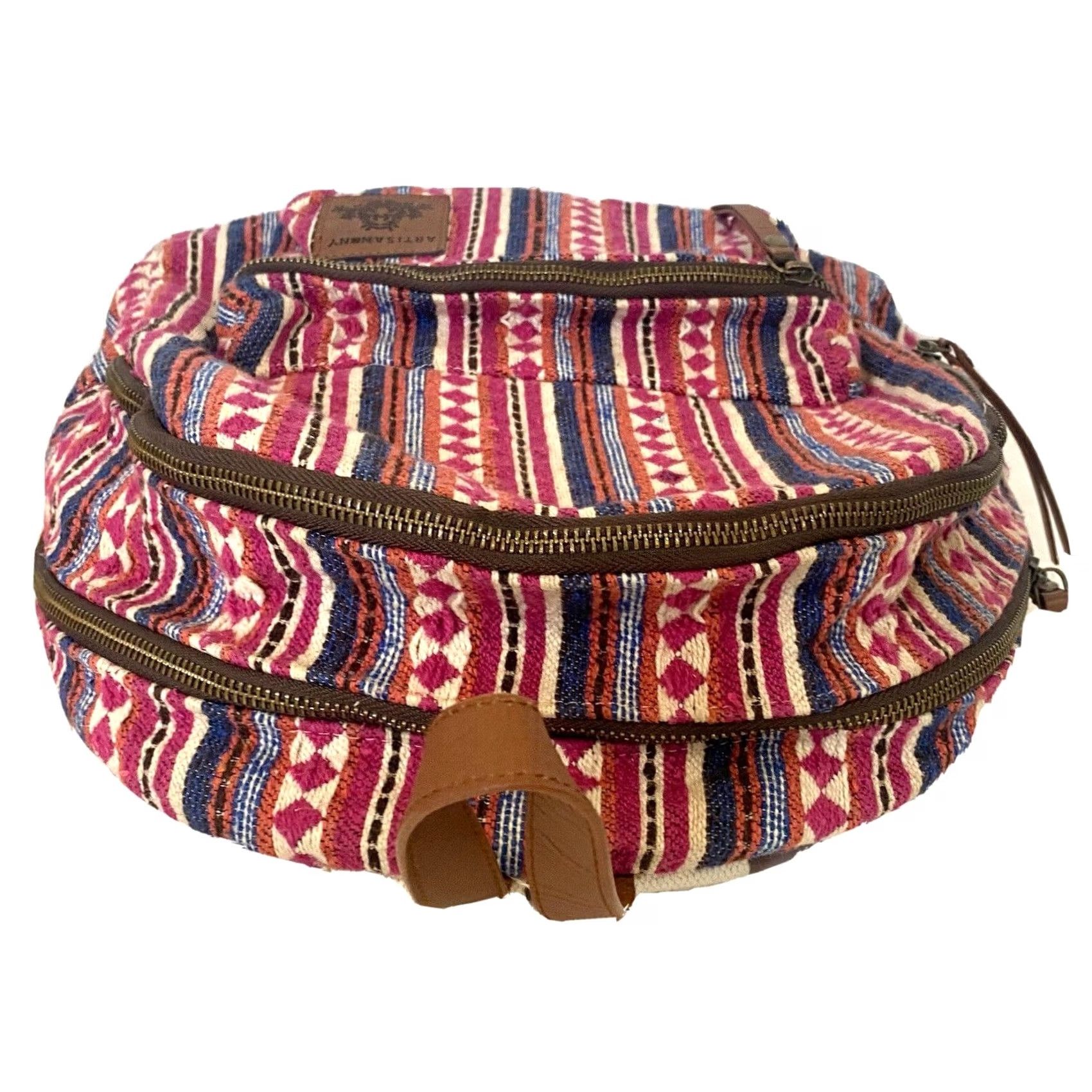 Pinko Artisan NY Backpack Women’s Boho Pink Multicolor Woven Leather Accents Bag Book Bag Size ONE SIZE - 3 Thumbnail