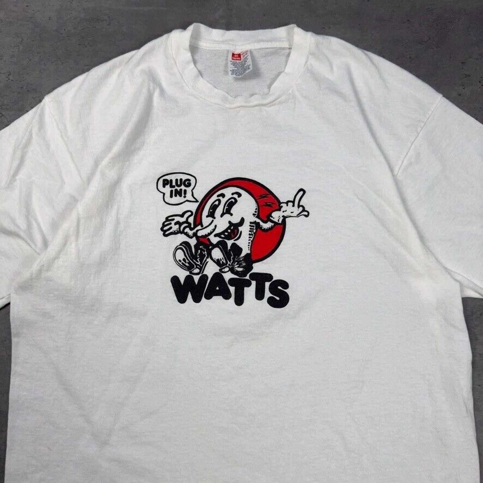 Hanes × Vintage Vintage Watts Plug In Middle Finger Novelty T Shirt 80s Size US L / EU 52-54 / 3 - 2 Thumbnail