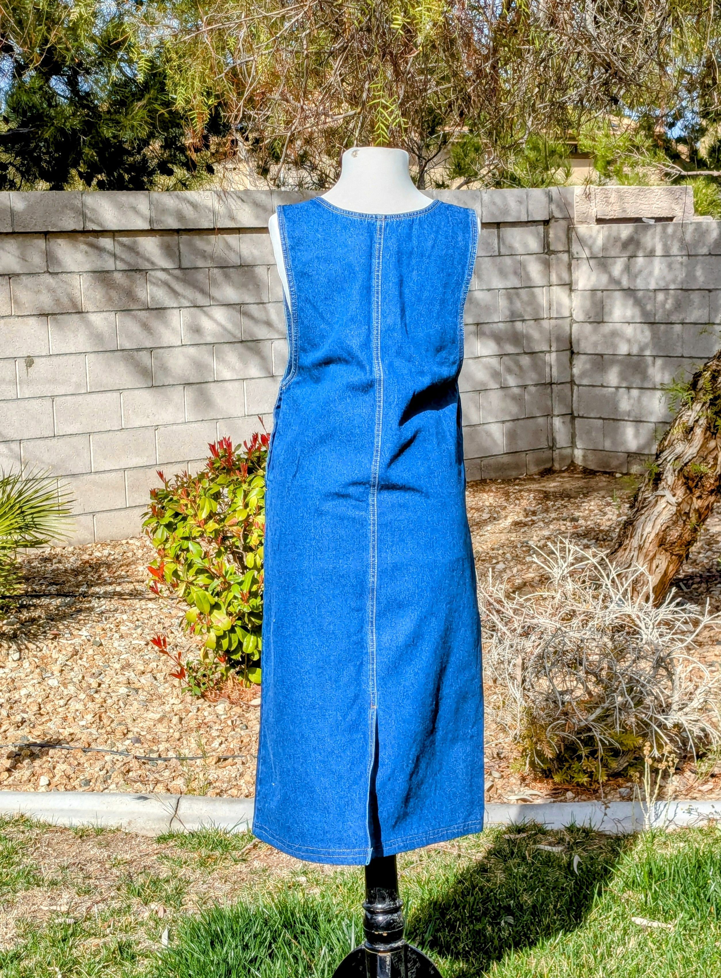 Vintage Casual VTG Y2K Denim Floral Neck Jumper Pinafore Dress Size S / US 4 / IT 40 - 4 Thumbnail