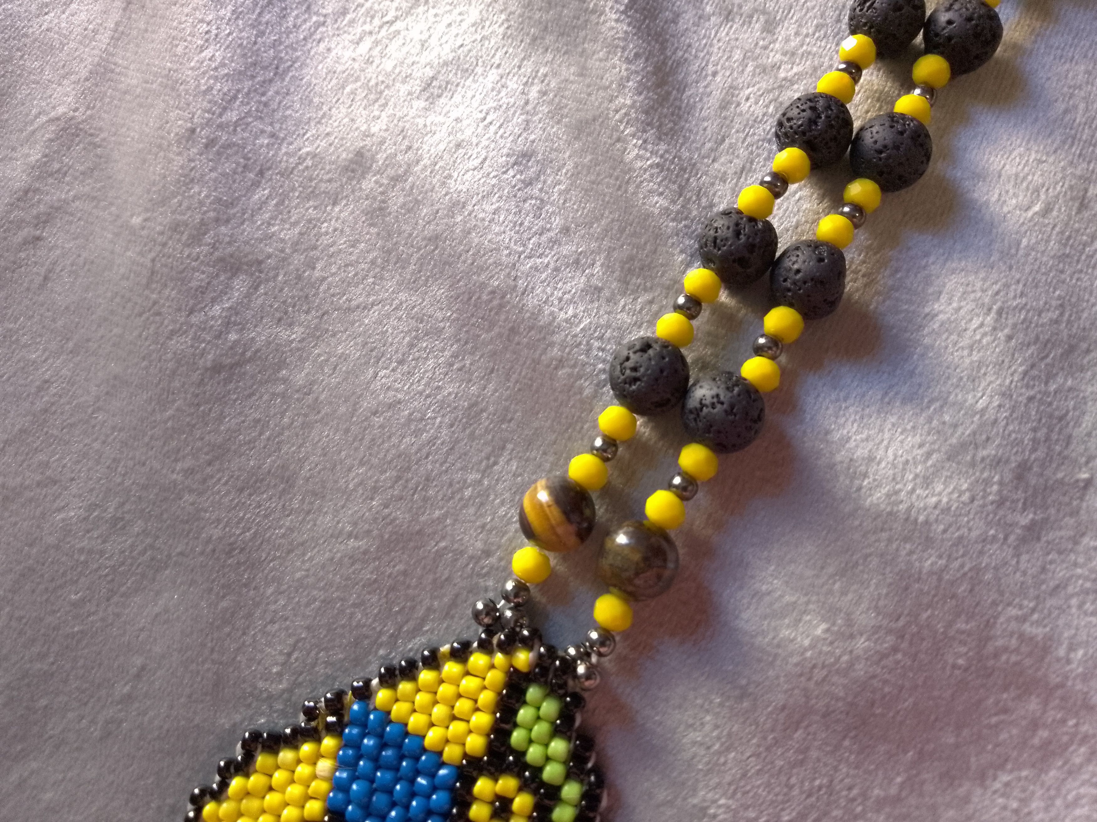 Handmade Necklace Long Lava Stone Picasso Pendant Earrings Boho Size ONE SIZE - 4 Thumbnail
