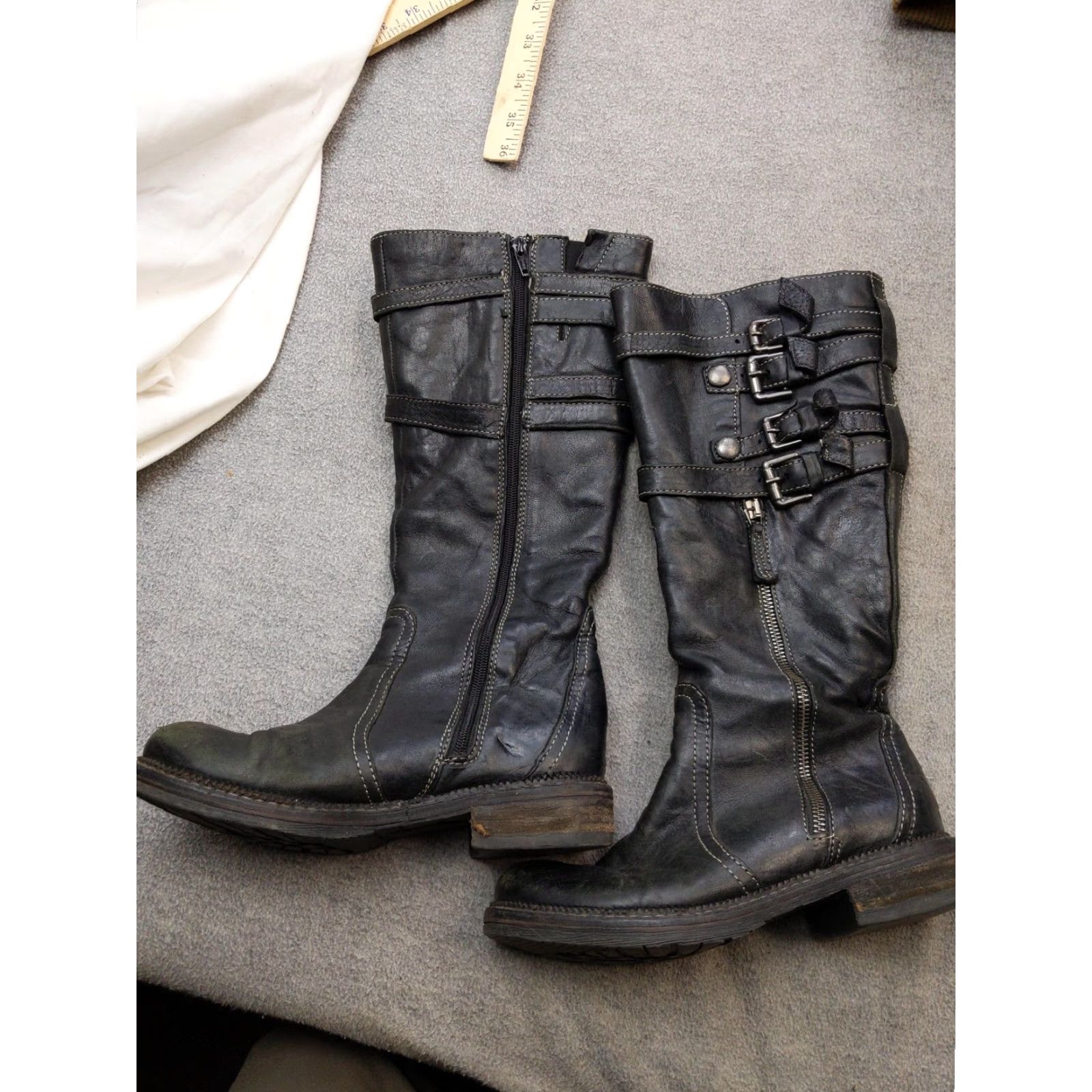 Vintage VINTAGE Manas Design Boots Women's 5.5 36 Black Knee High Buckle Zip Riding Moto Boot Women Boots Buckle Zip Mid-Calf Leather-Look Synthetic Size US 6 / IT 36 - 2 Thumbnail