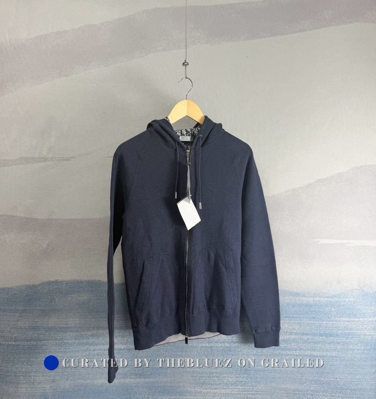 Dior × Hedi Slimane Dior Homme Bee Logo Navy Blue Zip Sweatshirt