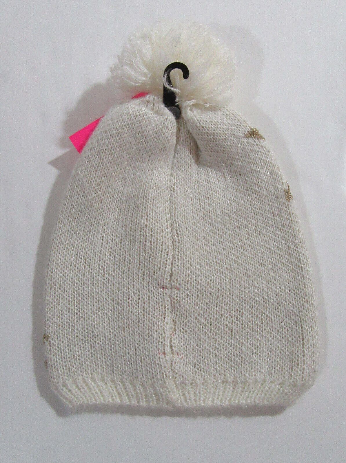 Designer Betsey Johnson Knit Beanie Hat Pom Ivory with Gold Stars Size ONE SIZE - 3 Thumbnail
