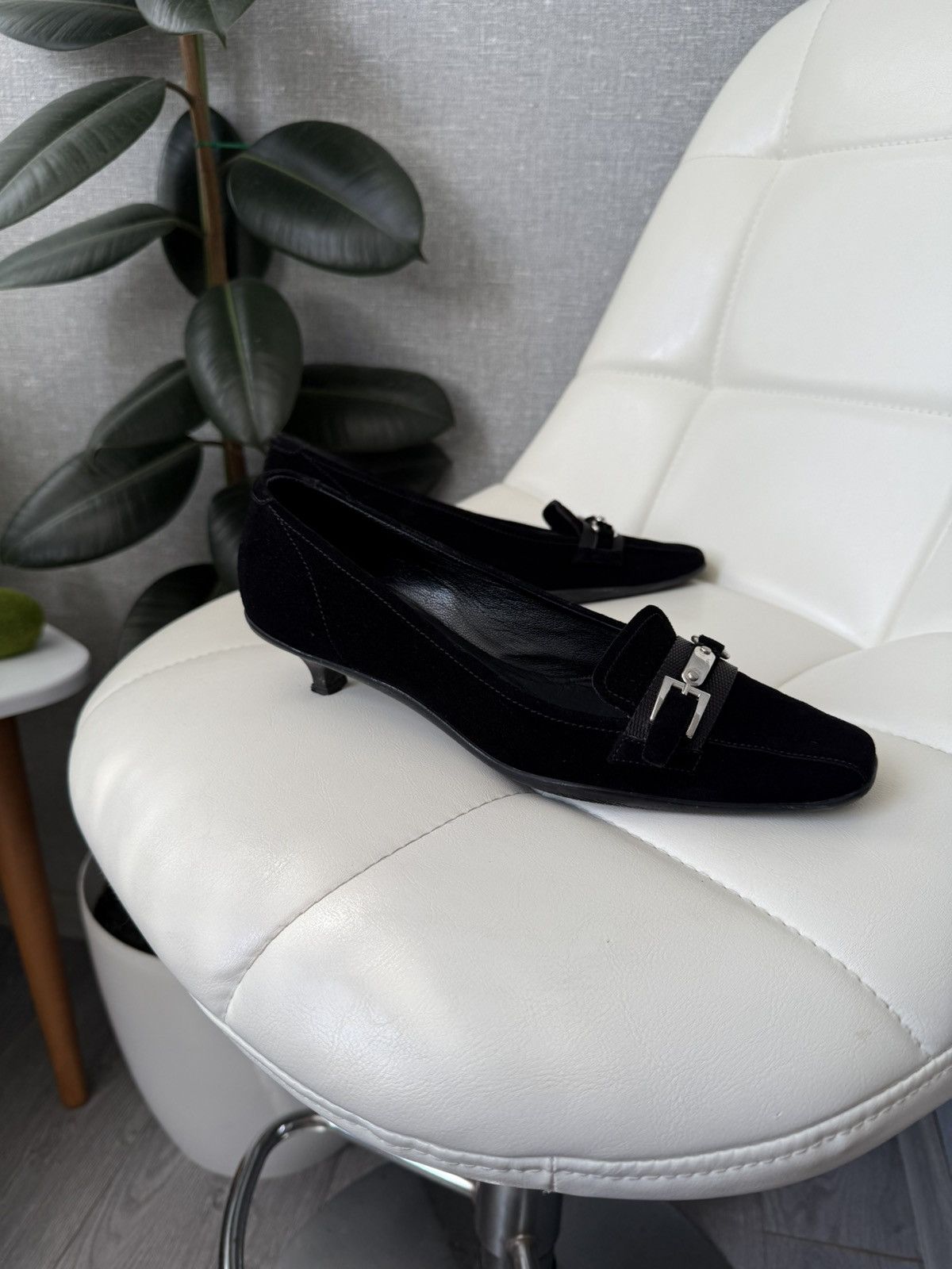 Prada Prada Kitten Heel Pumps Silver Buckle Black Suede Flats Size US 6.5 / IT 36.5 - 7 Thumbnail