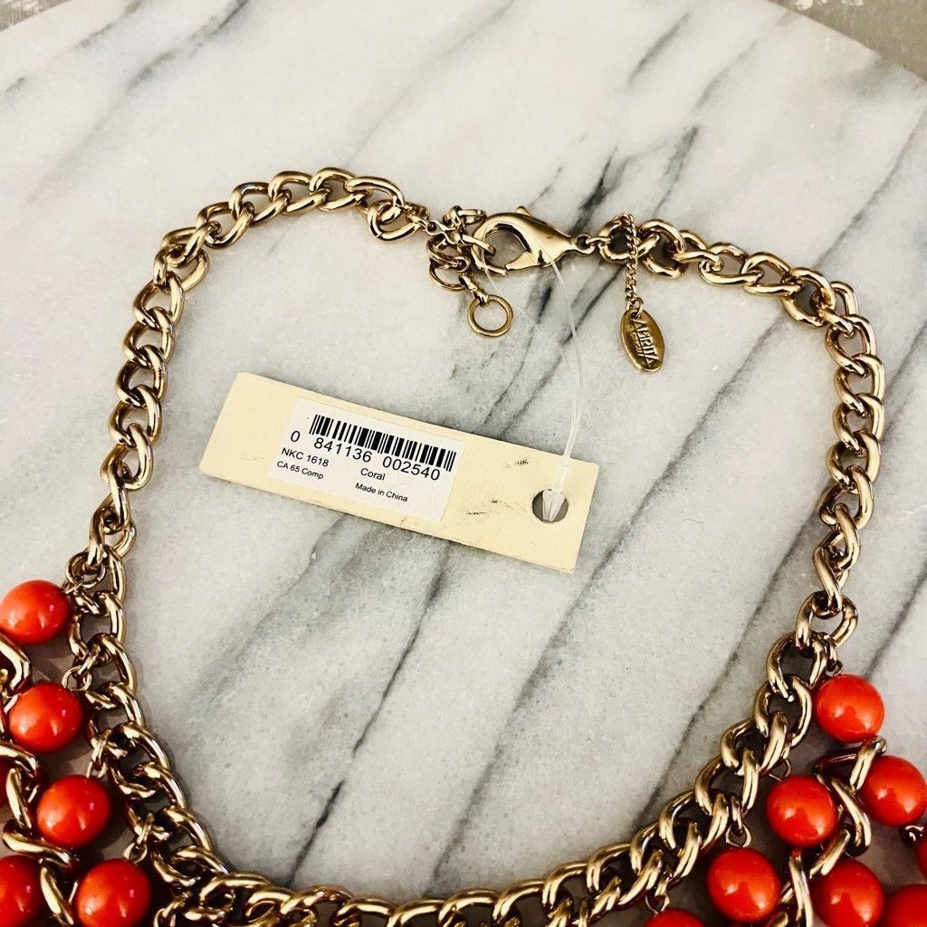 Designer Amrita Singh Beaded Necklace Coral Orange Gold Toned Size ONE SIZE - 4 Thumbnail