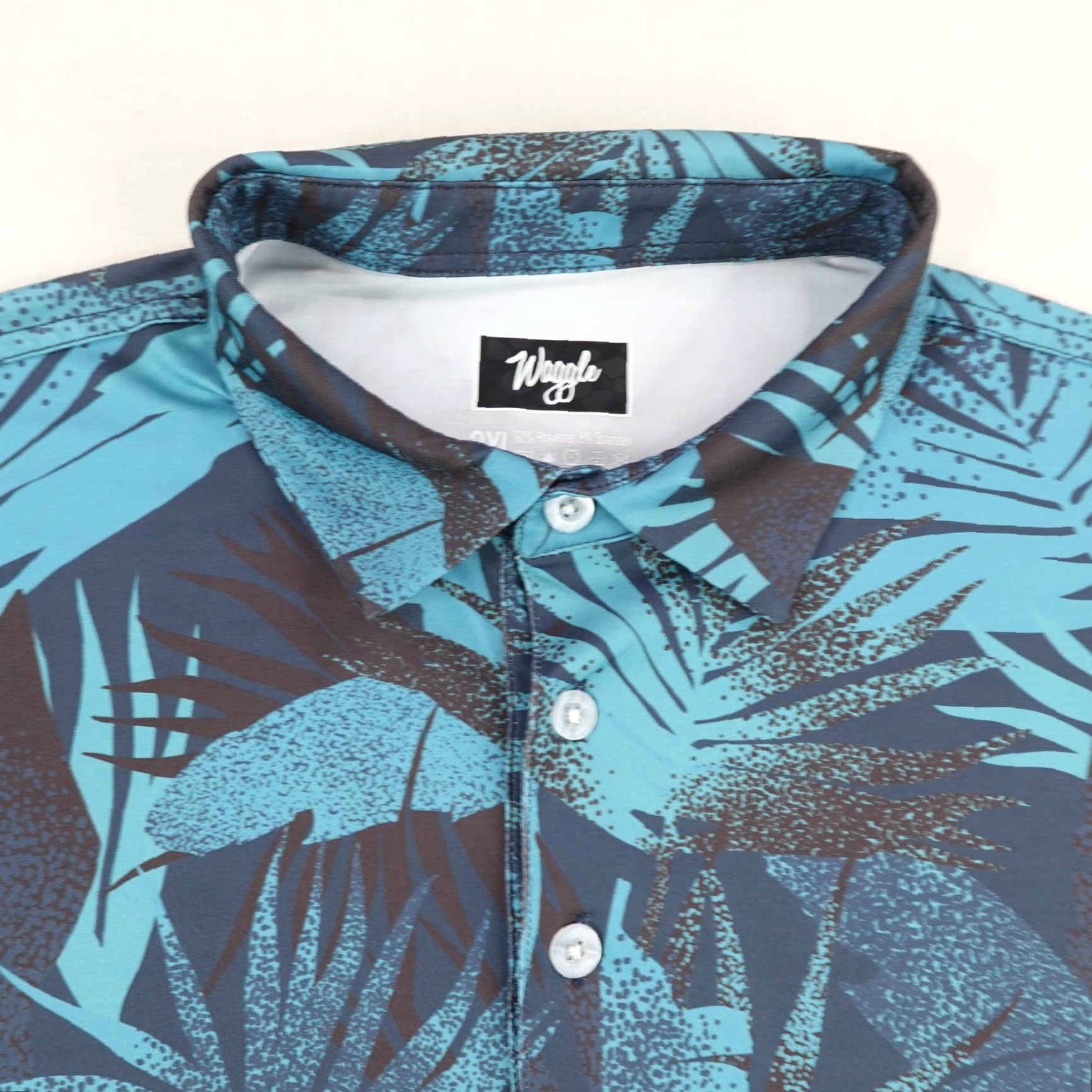 Vintage Waggle Polo Shirt Mens 2XL Blue Palm Leaf Print Golf Performance Stretch Breathable Quick Dry Size US XXL / EU 58 / 5 - 2 Thumbnail