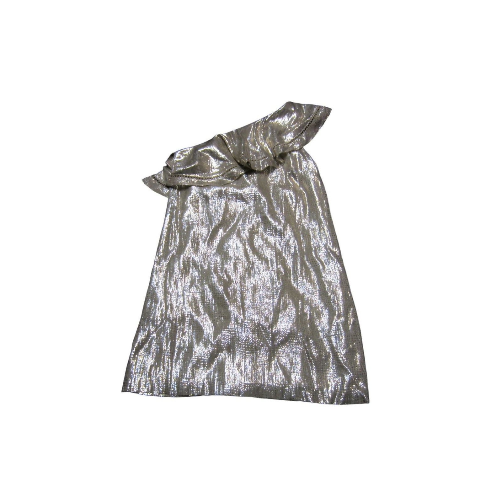 Rachel Zoe Rachel Zoe Silk Blend Gold Metallic One Shoulder Dress Size XS / US 0-2 / IT 36-38 - 3 Thumbnail