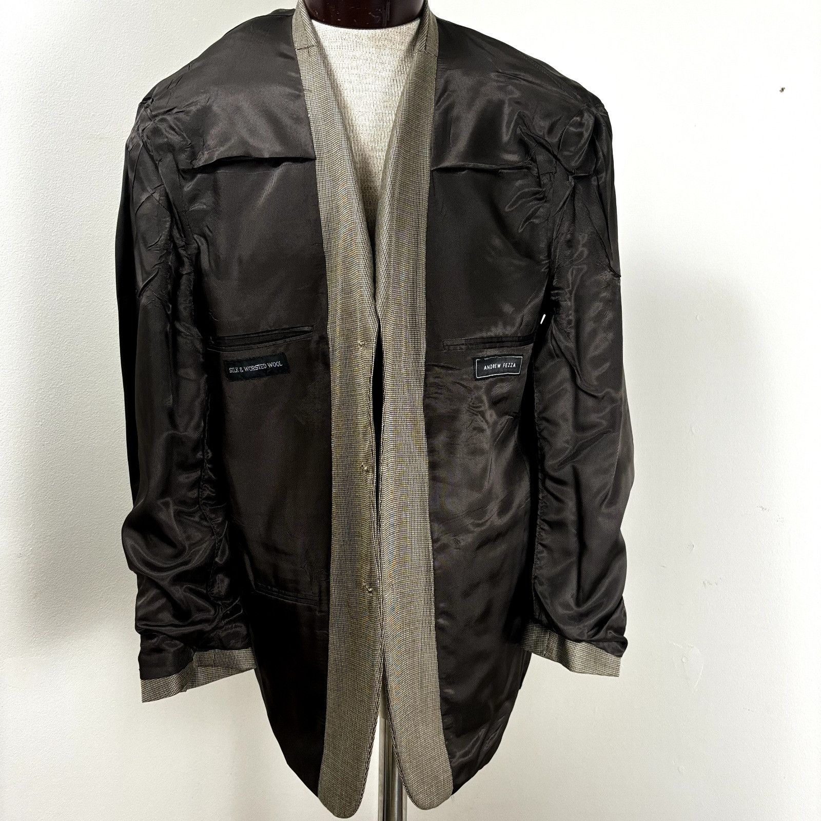Andrew Fezza Andrew Fezza Men's Flannel Sport Coat Blazer Size 43R Silk W Size 42R - 5 Thumbnail
