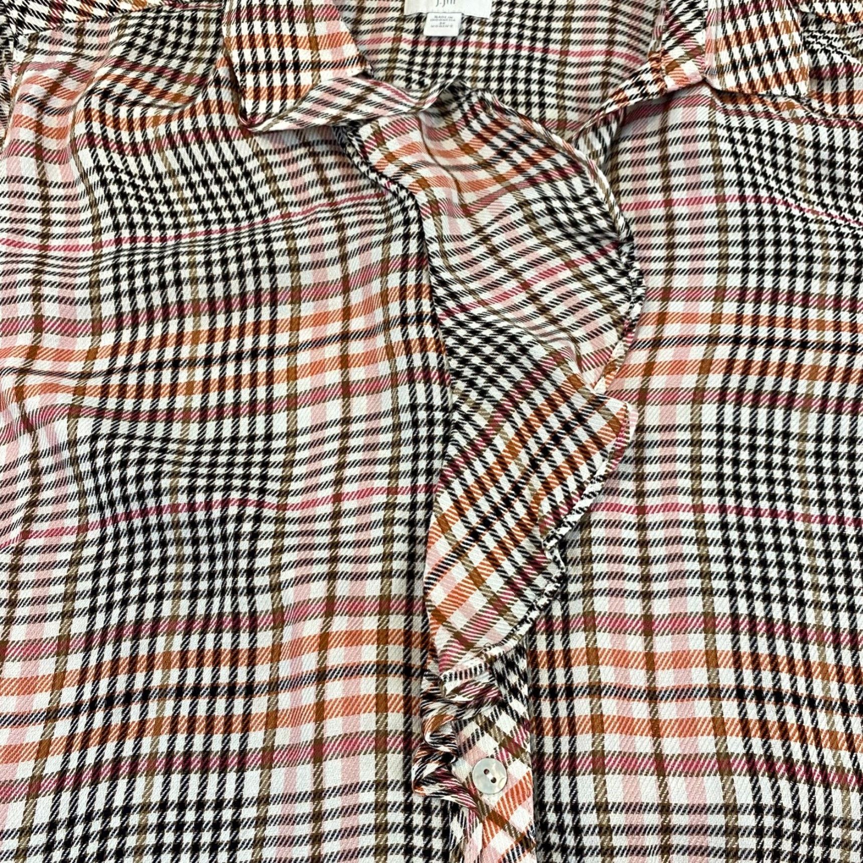 J. Jill J. JILL Shirt Womens 2X Gray Pink Plaid Button Up Ruffled Long Sleeve Tunic Top Size XXL / US 16-18 / IT 52-54 - 3 Thumbnail