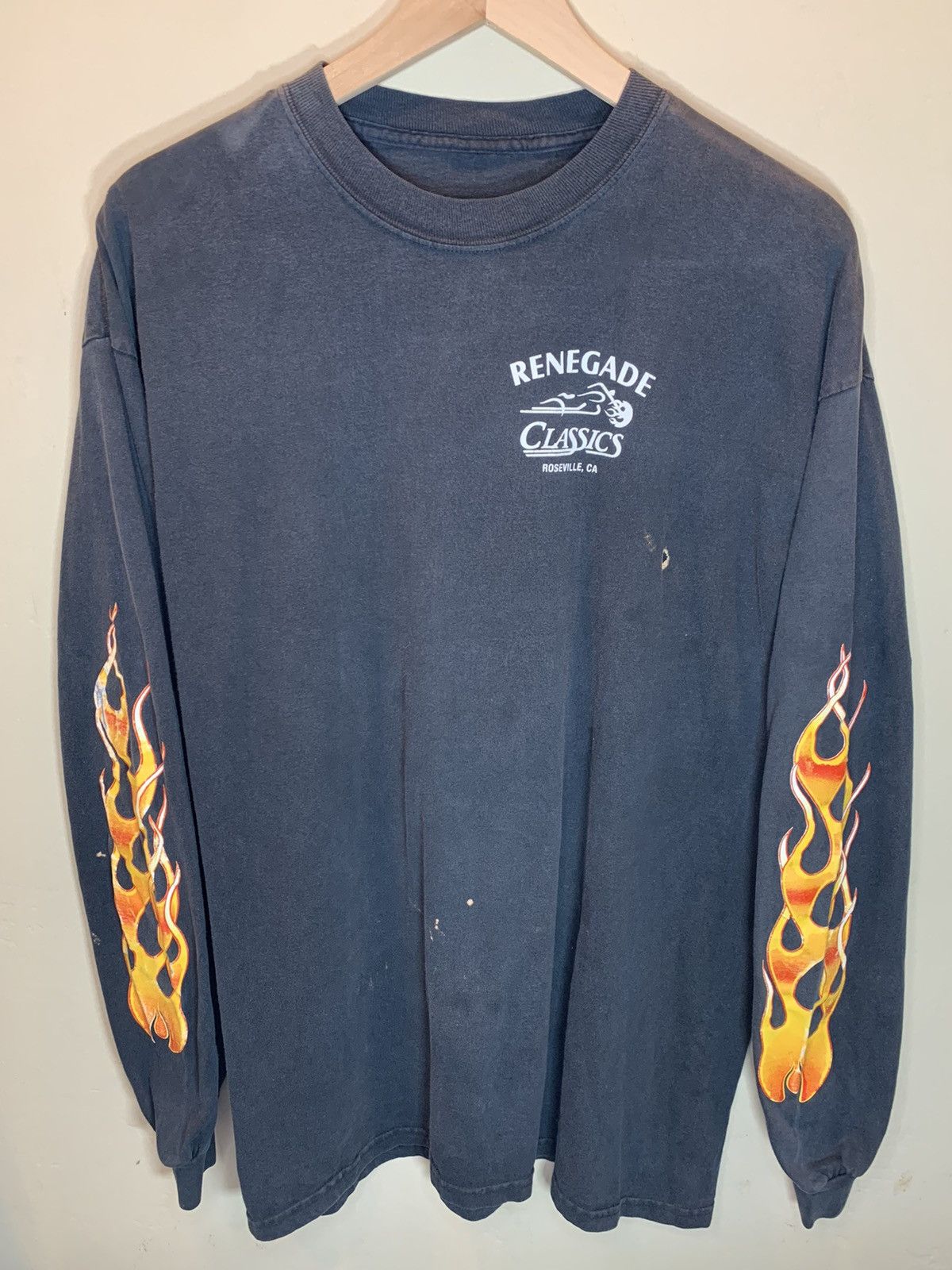 Vintage *RARE* Vintage 90’s Renegade Biker Skull Flame Faded Shirt Size US L / EU 52-54 / 3 - 2 Thumbnail