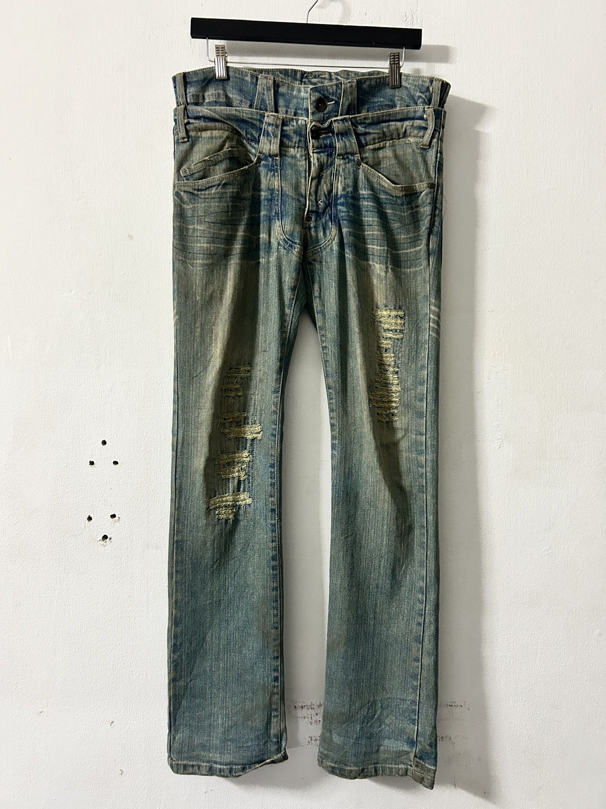 Japanese Brand Gumu international washed double waist jeans Size US 33 - 1 Thumbnail