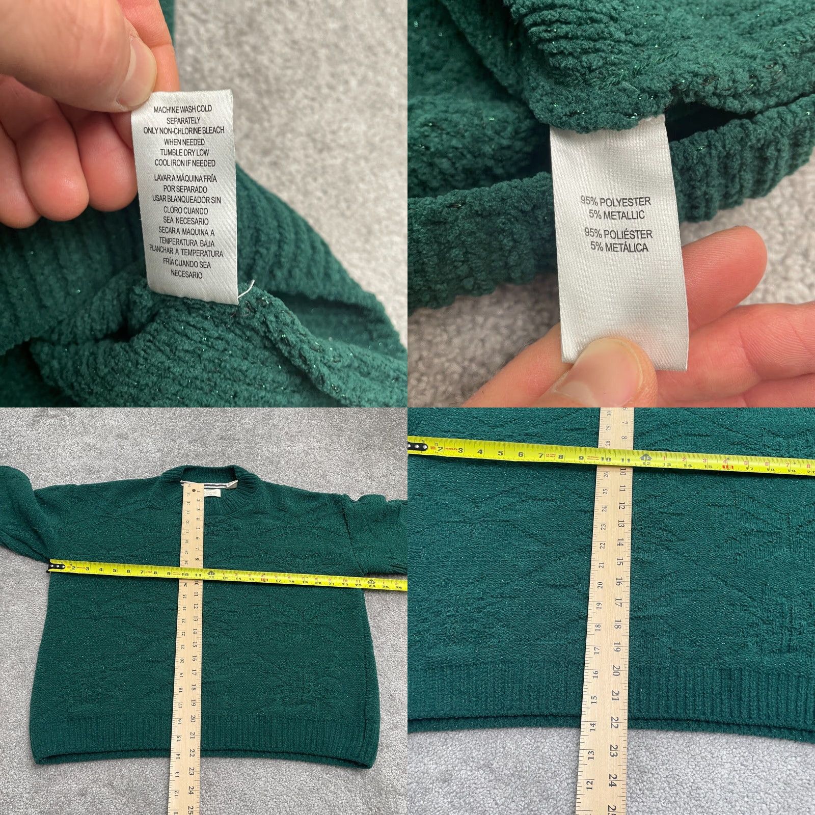Weatherproof Weatherproof Womens Sweater XL Green Metallic Glitter Crew Neck Pullover Size XL / US 12-14 / IT 48-50 - 8 Thumbnail