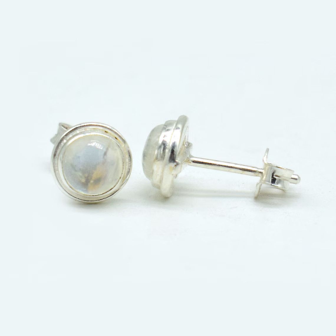 Handmade Handmade Rainbow Moonstone Stud Earrings: 925K Silver Size ONE SIZE - 4 Thumbnail