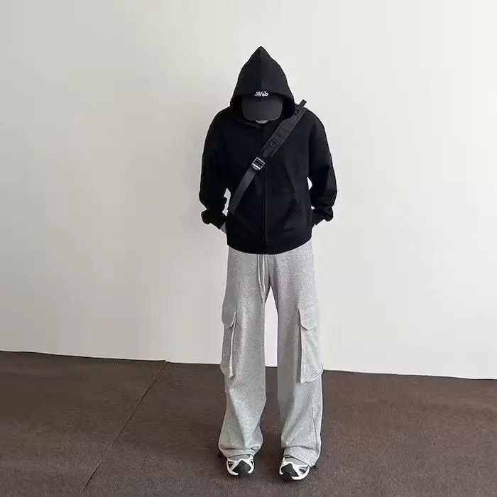 Japanese Brand × Vintage Gray Cargo Wide Leg Baggy Sweatpants Size US 30 / EU 46 - 1 Thumbnail