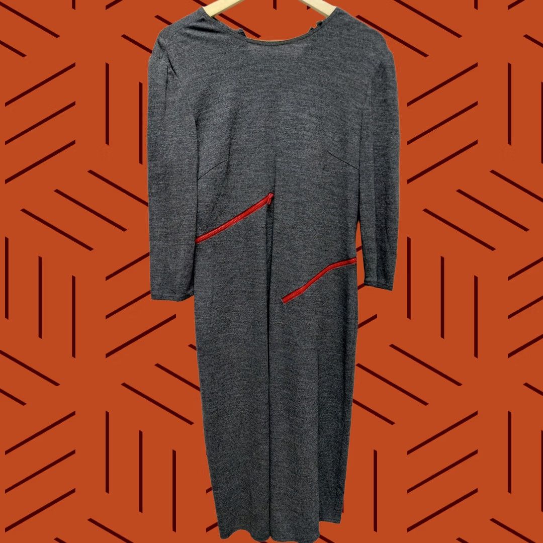 Adrianna Papell Adrianna Papell Gray Midi Dress Size 12 Red Zipper Accents Women's Size XL / US 12-14 / IT 48-50 - 1 Thumbnail