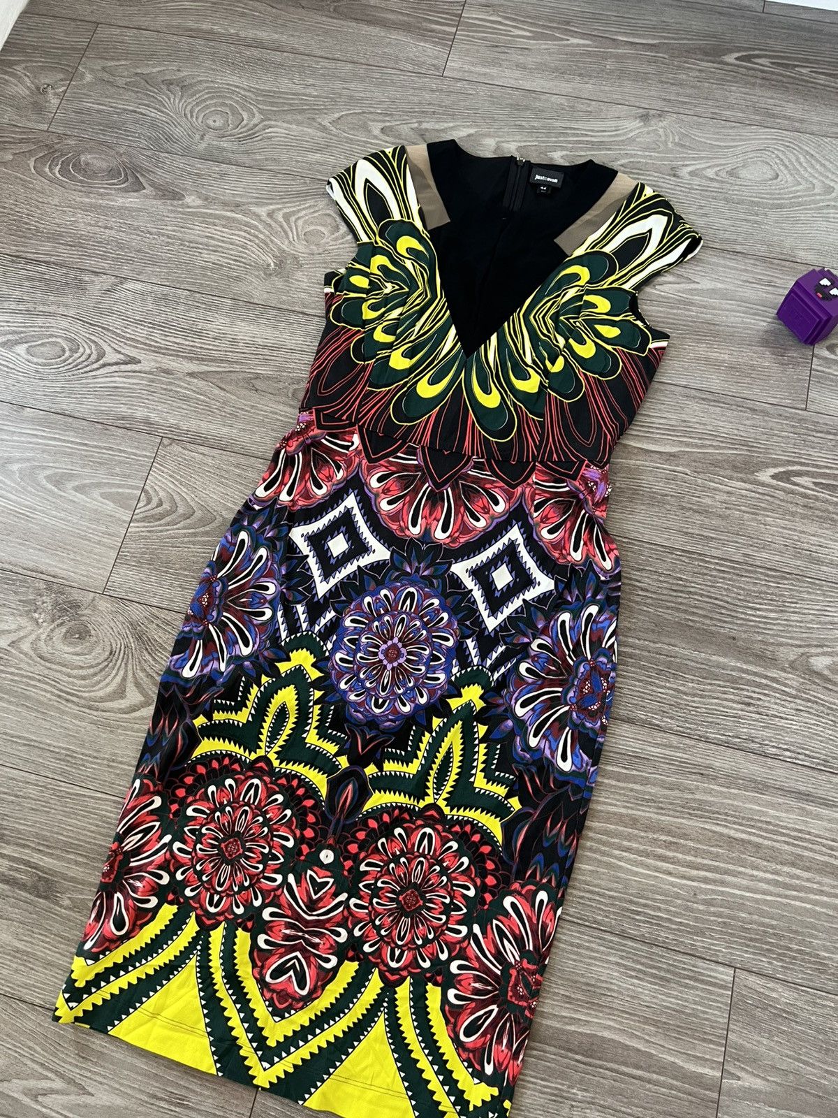 Designer ‼️JUST CAVALLI OPTICAL PRINTED KNEE LENGTH PENCIL DRESS Y2K‼️ Size M / US 6-8 / IT 42-44 - 13 Thumbnail