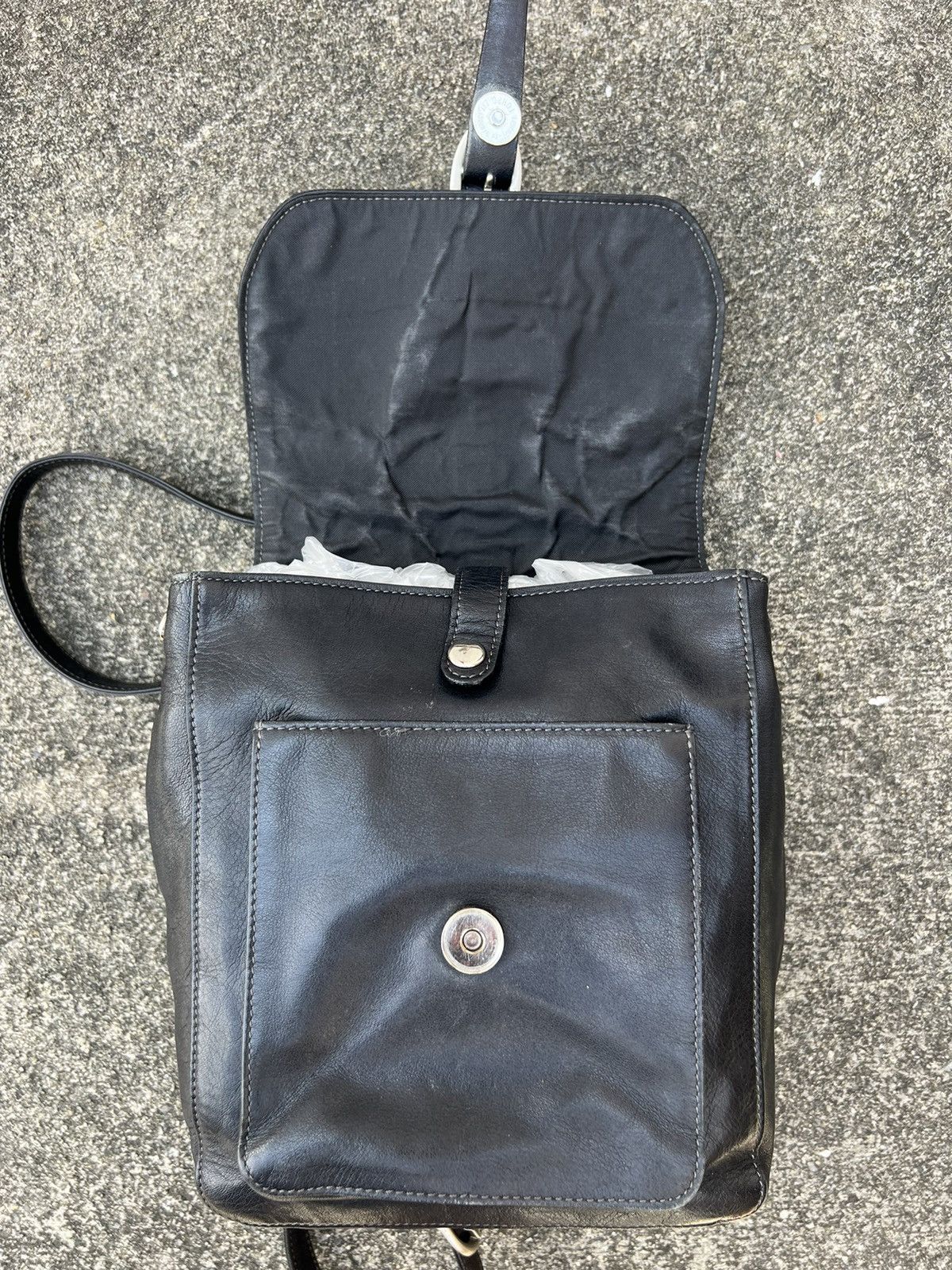 Leather Vintage 80s 90s Norma Kamali Patina Black Leather Backpack Size ONE SIZE - 17 Thumbnail