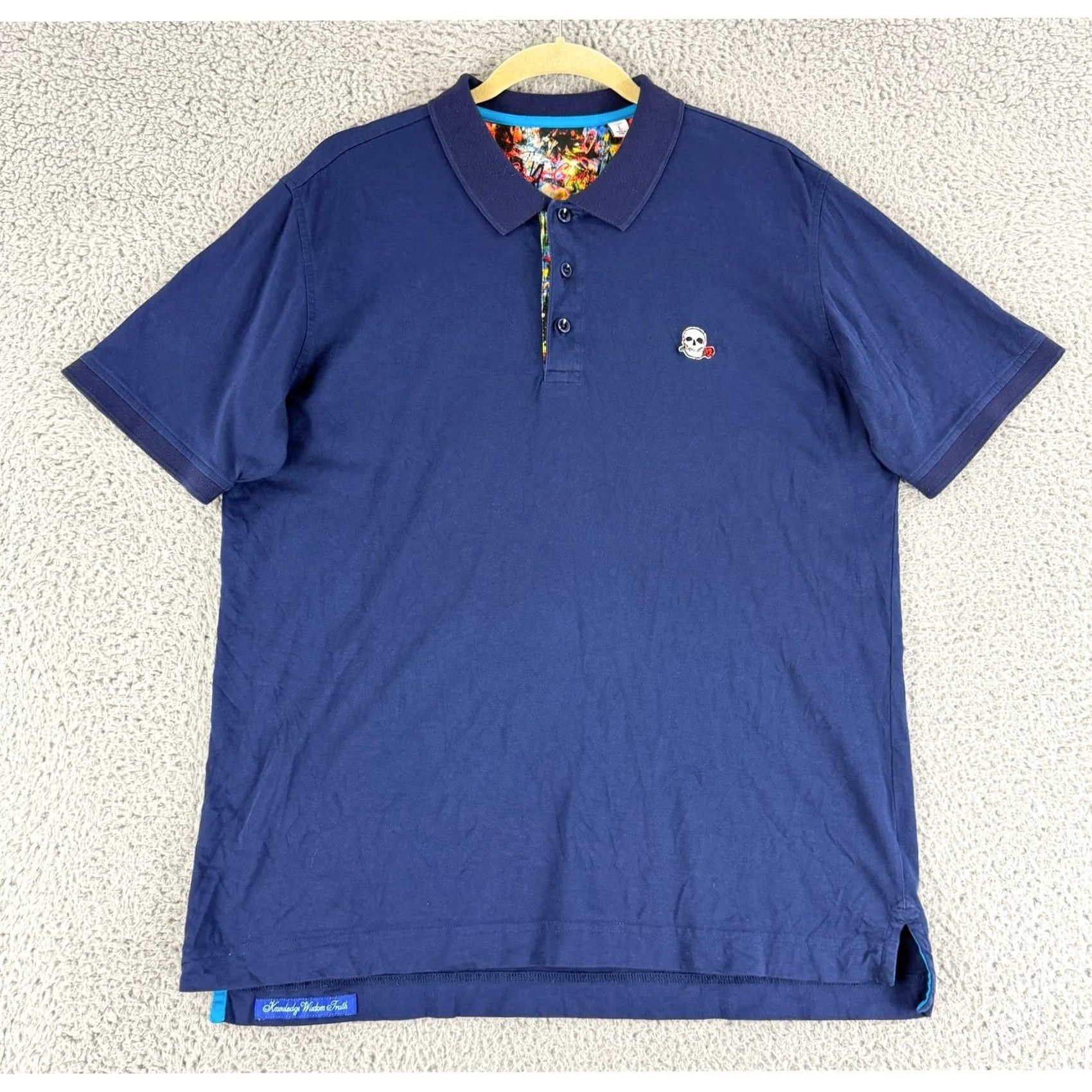 Robert Graham VINTAGE Robert Graham Polo Shirt Mens Large Navy Blue Skull Rose Embroidered Cotton Size US L / EU 52-54 / 3 - 2 Thumbnail