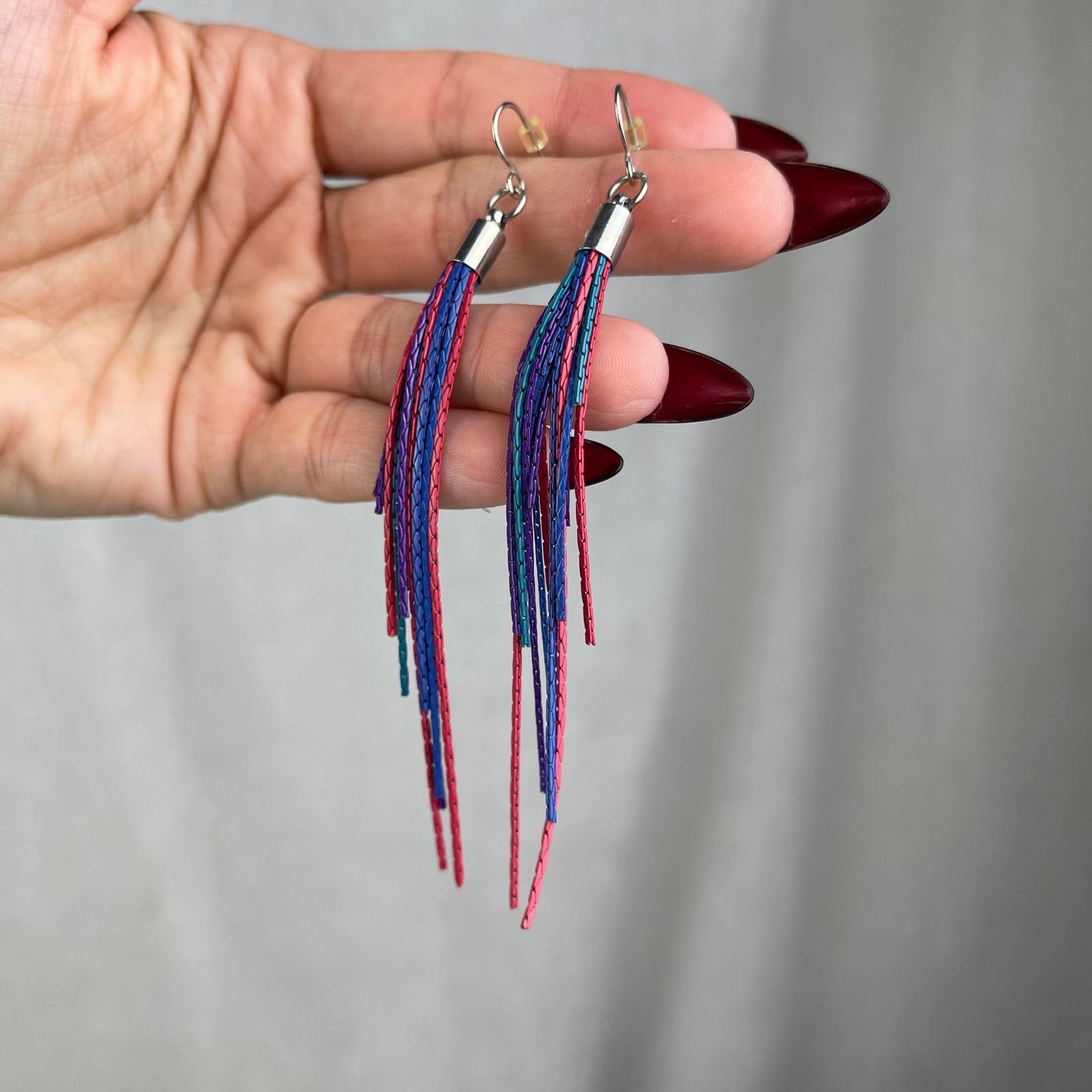 Other Colorful Chain Link Fringe Earrings Purple Teal Pink Blue Size ONE SIZE - 12 Thumbnail