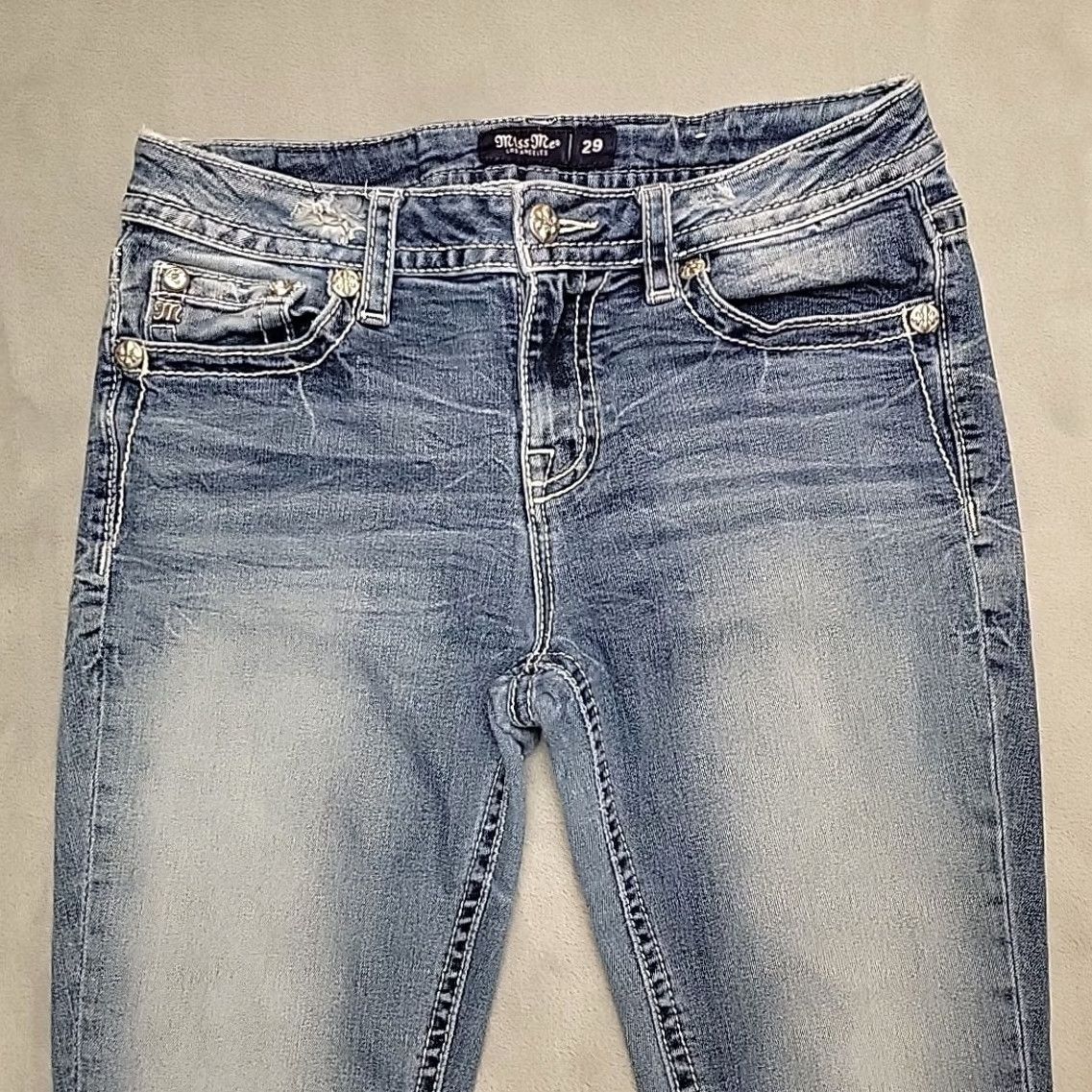Miss Me MissMe Jeans Women 29 Faded Blue Denim Hailey Skinny Thick Stitch Cowboy M3725S Size 29" - 3 Thumbnail
