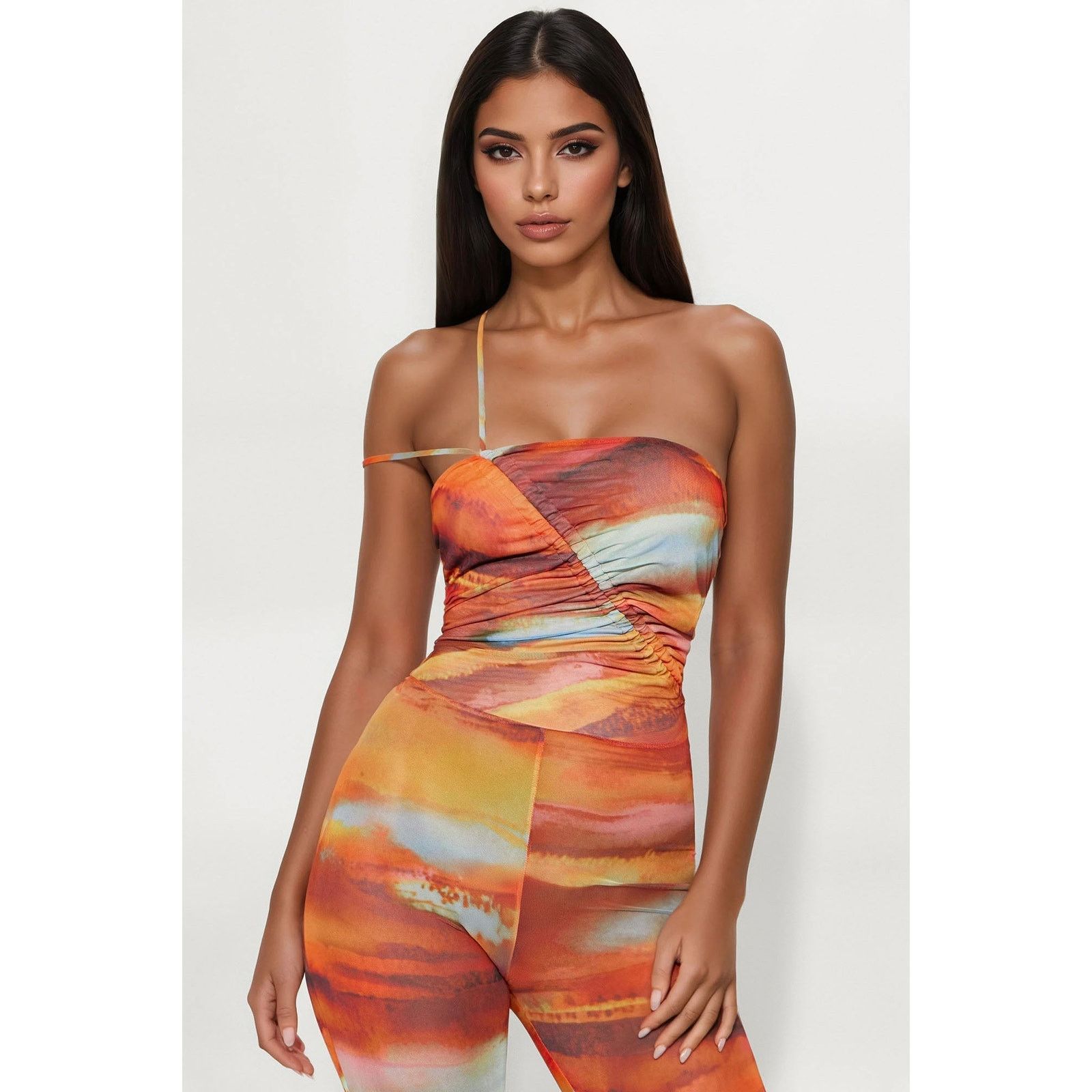 Other Sneaking Out At Sunset Mesh Jumpsuit - Orange/combo - Size M Size 30" / US 8 / IT 44 - 2 Thumbnail