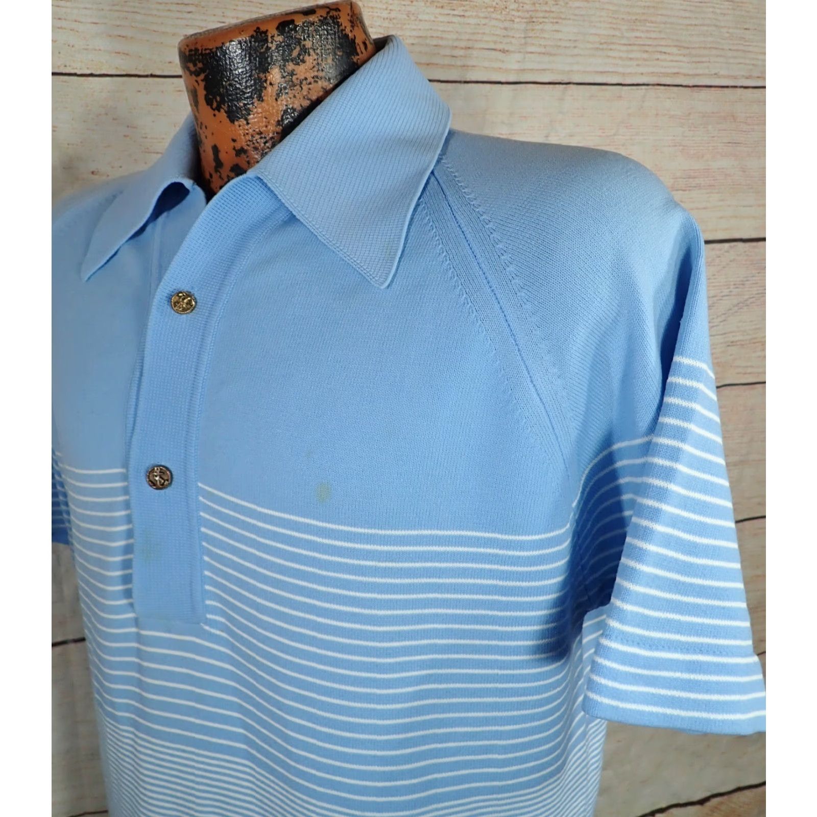 Vintage Vintage 50s 60s Men's Polo Shirt Adult Medium Blue & White Striped 60s 70s Nautical Beach California Retro Size US M / EU 48-50 / 2 - 2 Thumbnail
