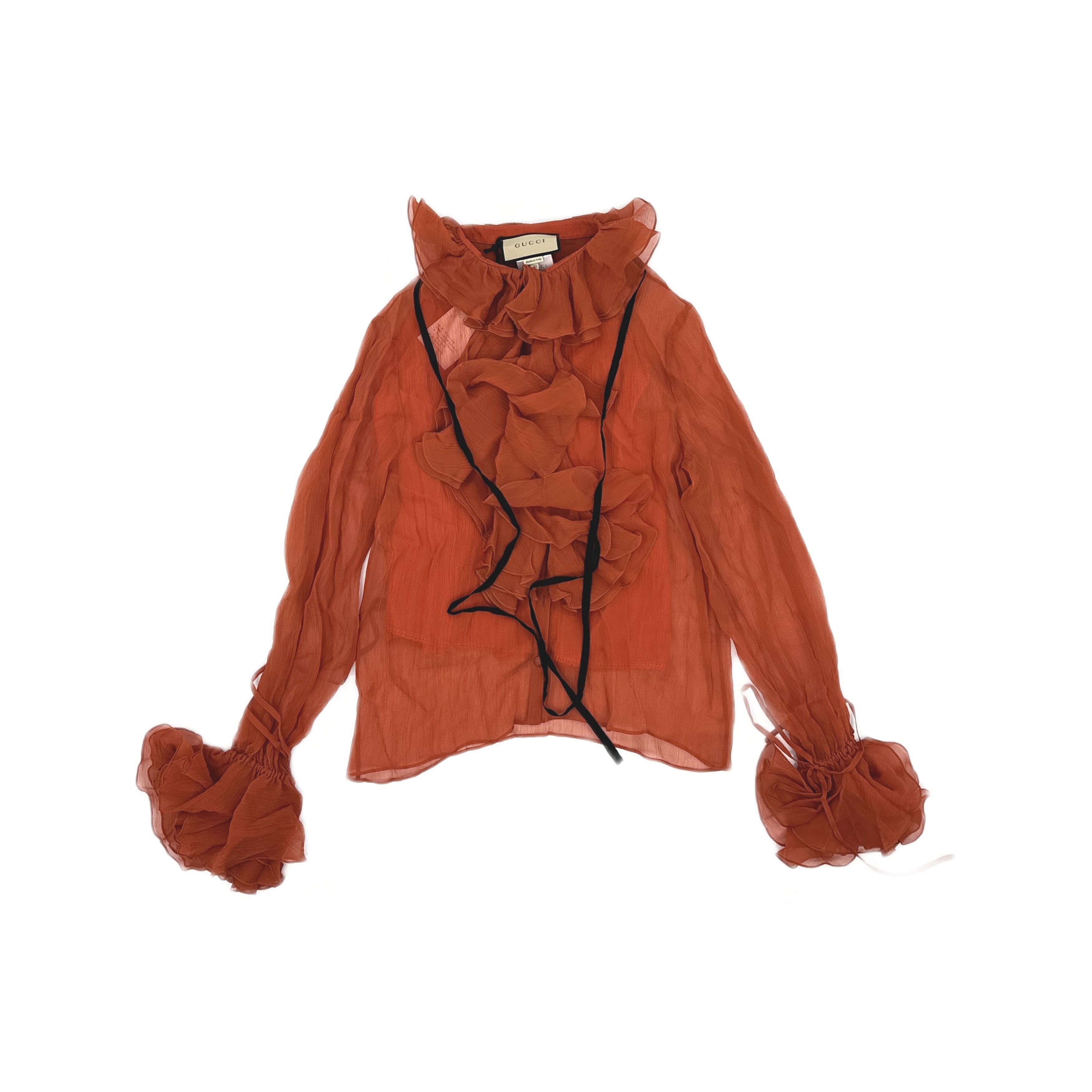 Gucci Gucci Red Silk Ruffled Blouse Size 42 Size M / US 6-8 / IT 42-44 - 1 Thumbnail