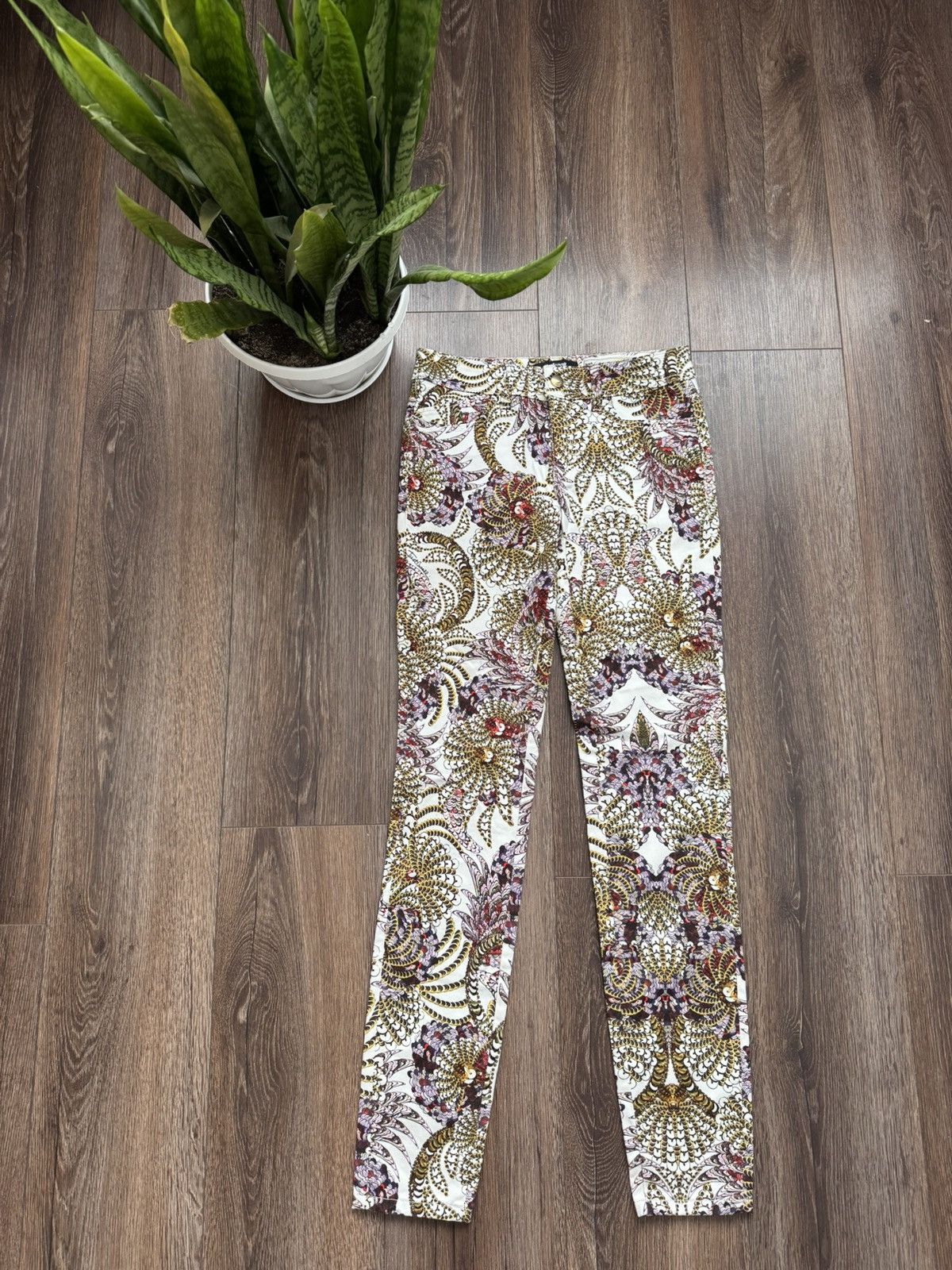 Just Cavalli RRP$490 Just Cavalli Women's Beige full Print Straight Pants Size 26 Size 26" / US 2 / IT 38 - 1 Thumbnail